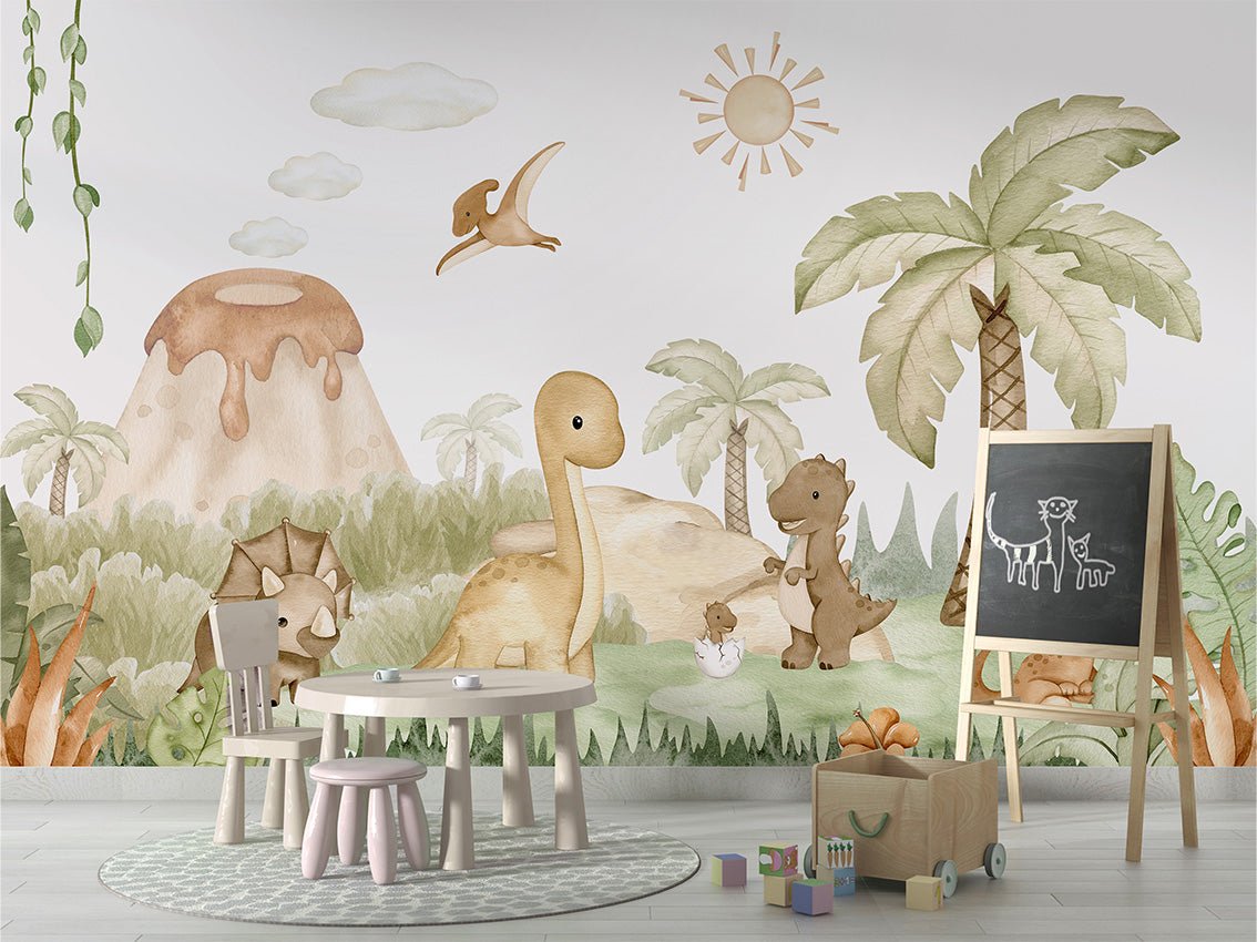 Papier peint bébés dinosaures au parc, XXL, tendance