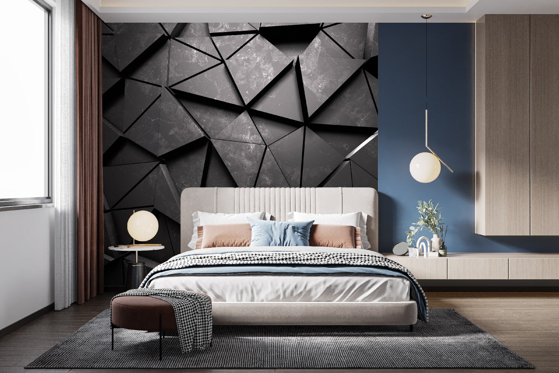 Papier peint 3D Black Perspective, mural concept, tendance