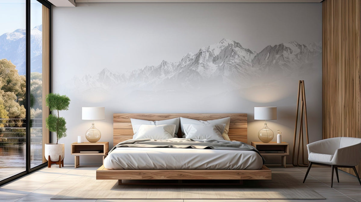 White Mont White Wallpaper nella nebbia in bianco e nero