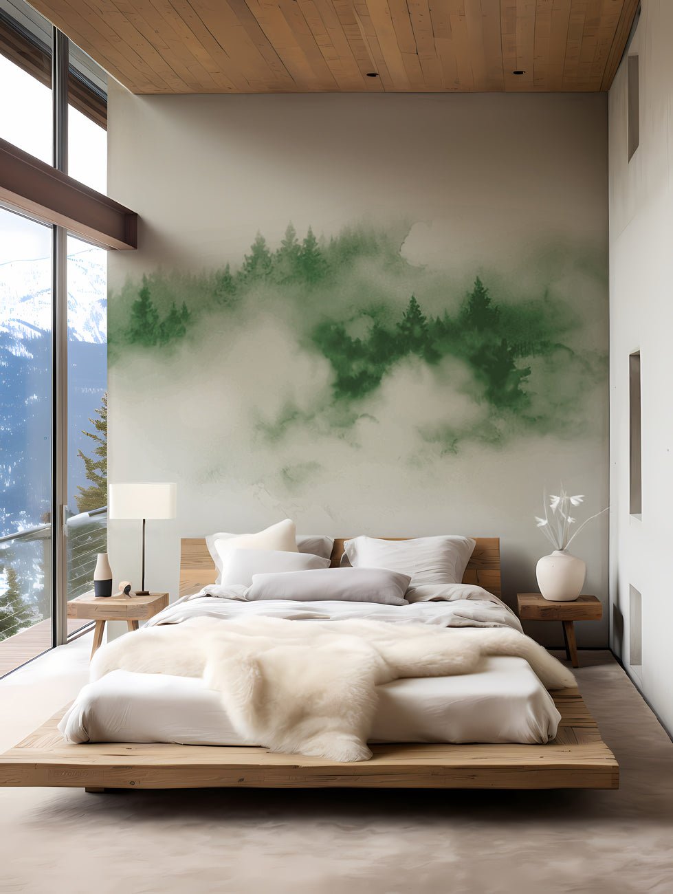 Papier peint brume des Cimes vert, XXL, tendance