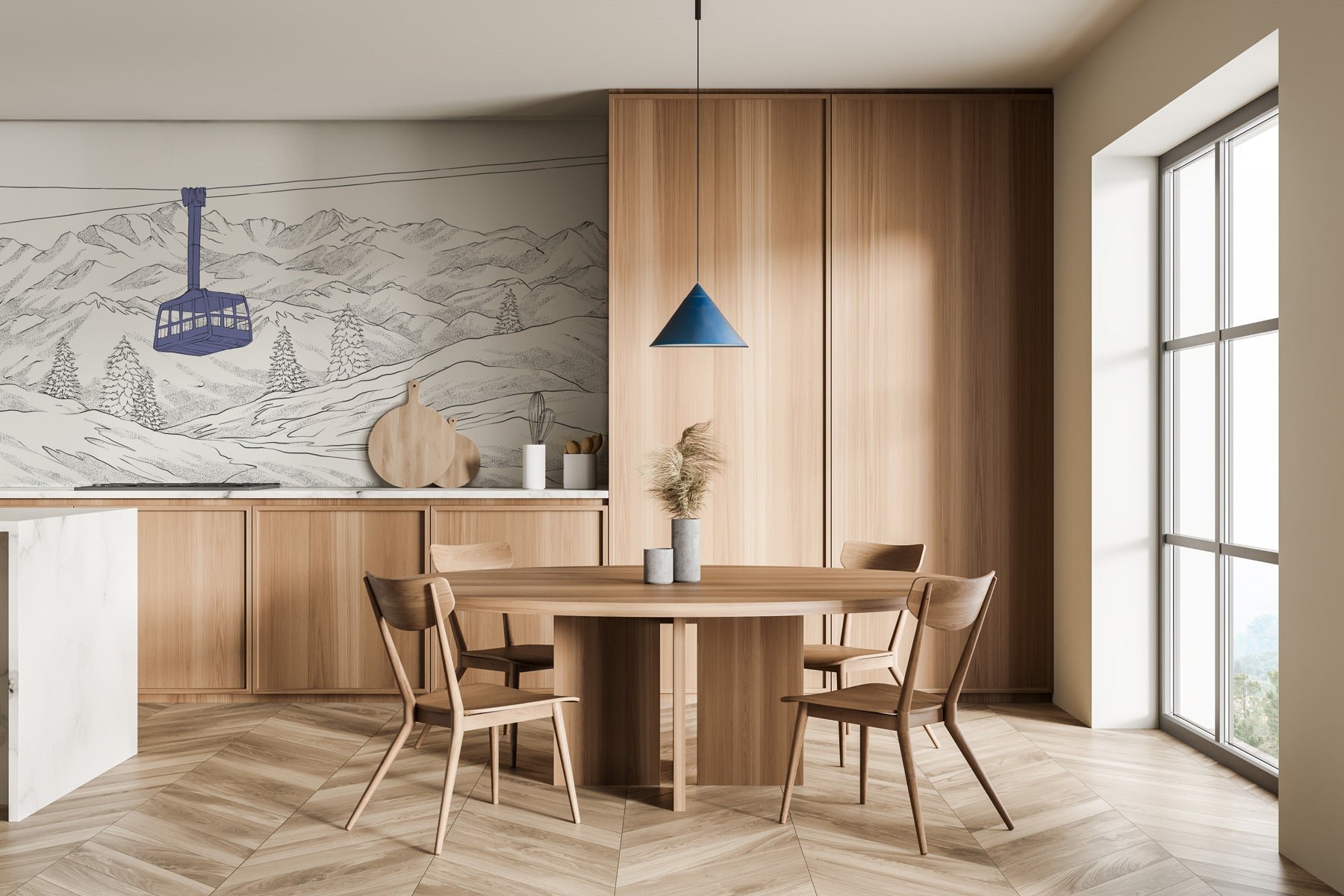 Papier peint La Plagne télécabine bleu, XXL, tendance