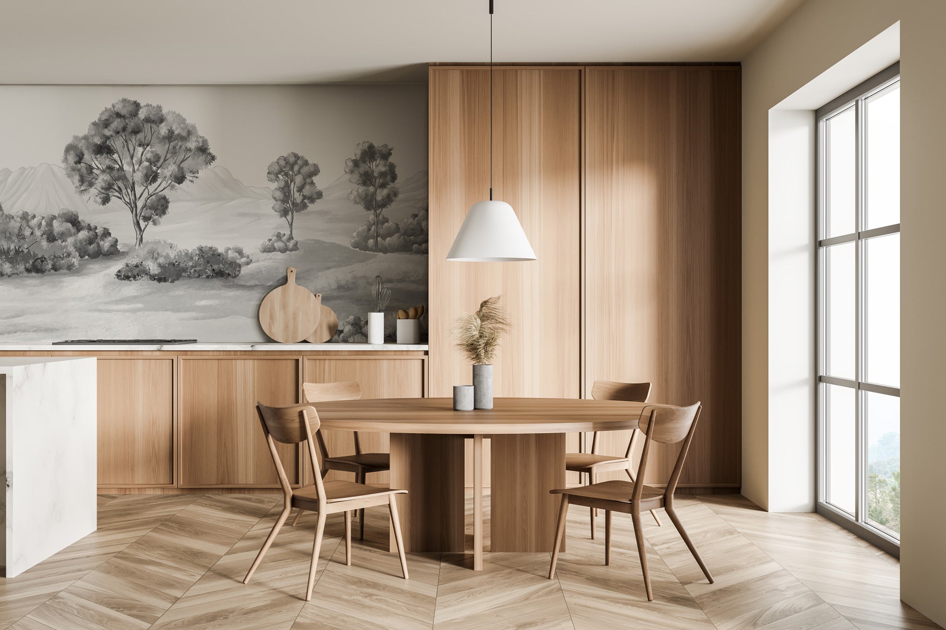 Papier peint paysage poétique noir et blanc, XXL, tendance