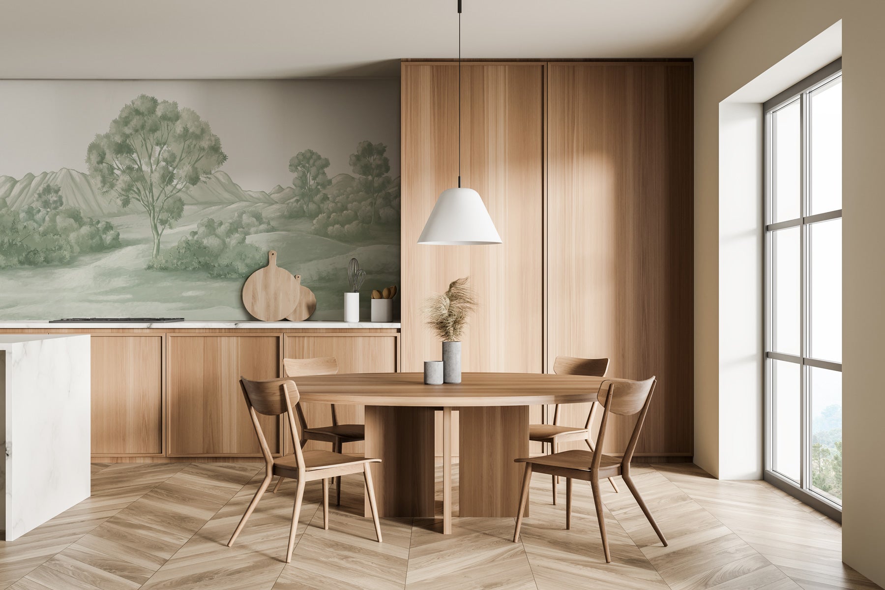 Papier peint paysage poétique vert, XXL, tendance