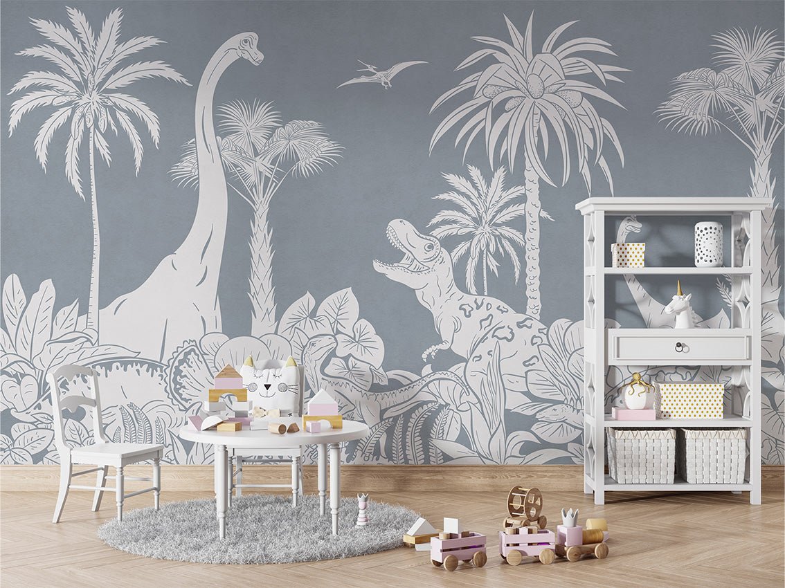 Papier peint dinos monochrome bleu, XXL, tendance