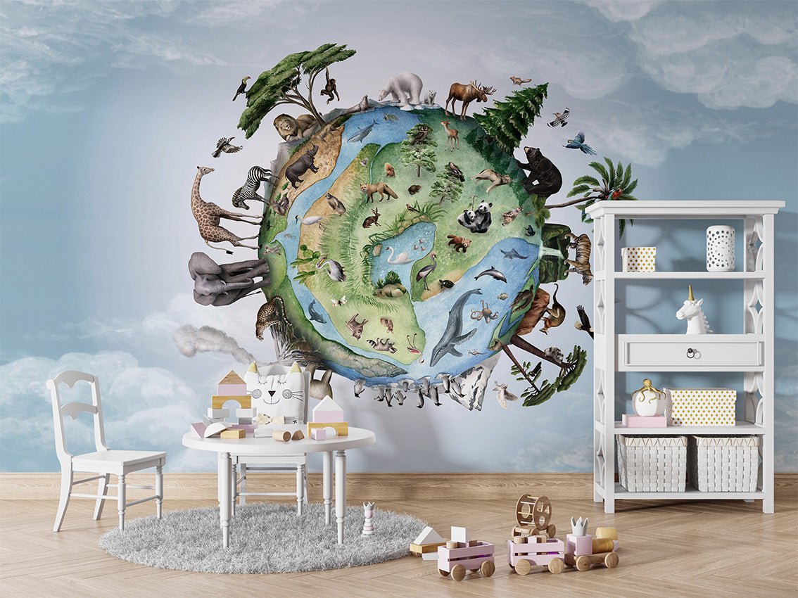 Papier peint enfant planète animaux, XXL, tendance