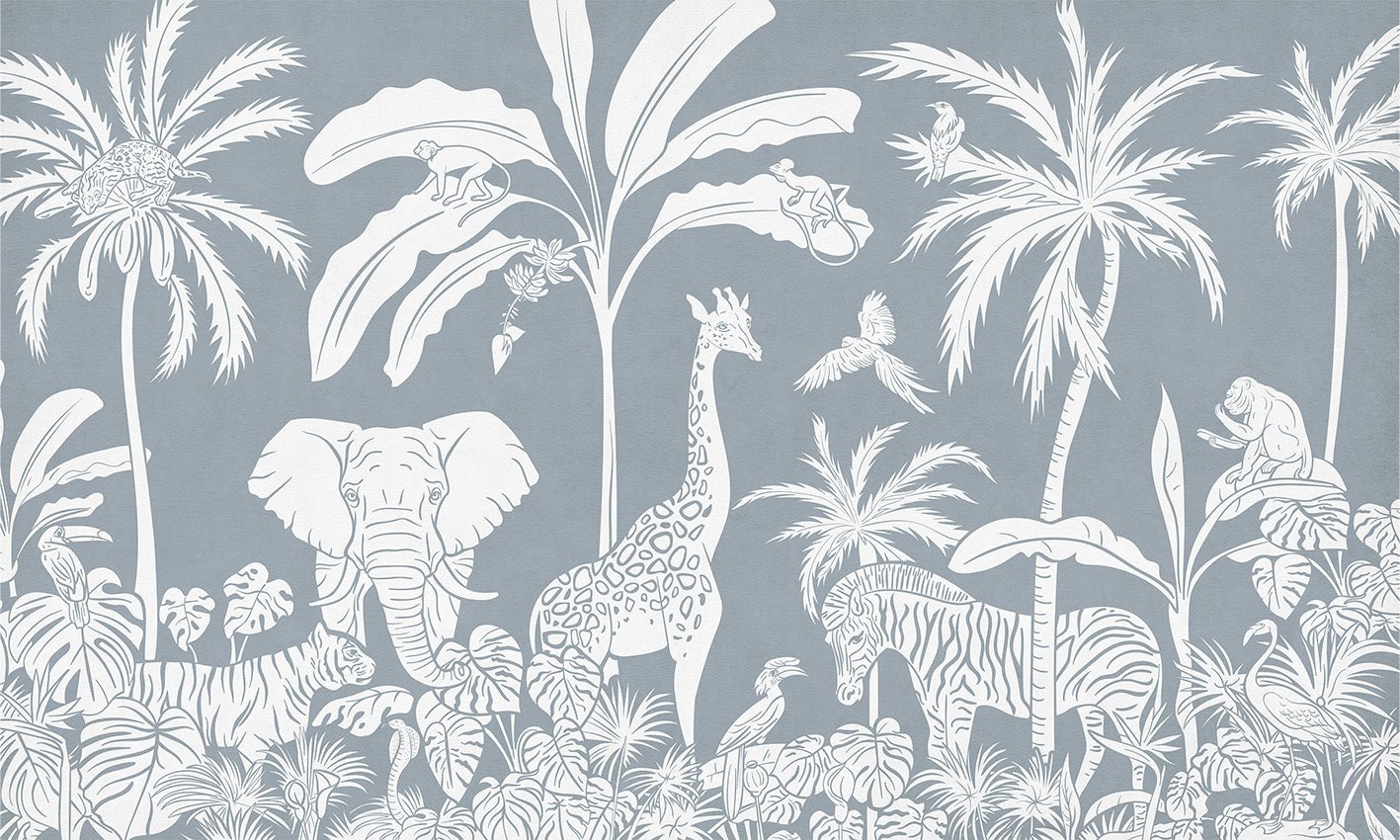 Papier peint enfant safari monochrome bleu, XXL, tendance