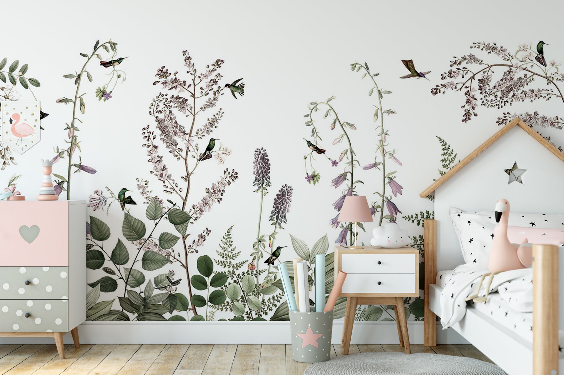 Papier peint fille douceur mauve, mural concept, tendance