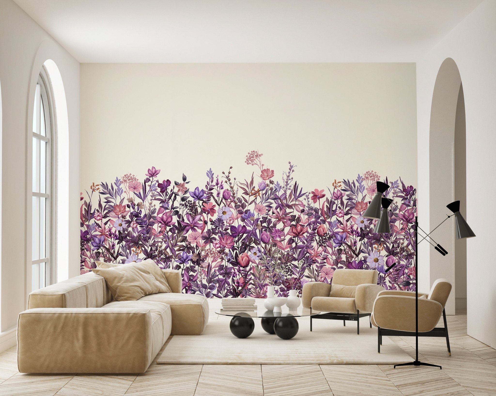 Papier peint fleurs au pinceau violet, XXL, tendance