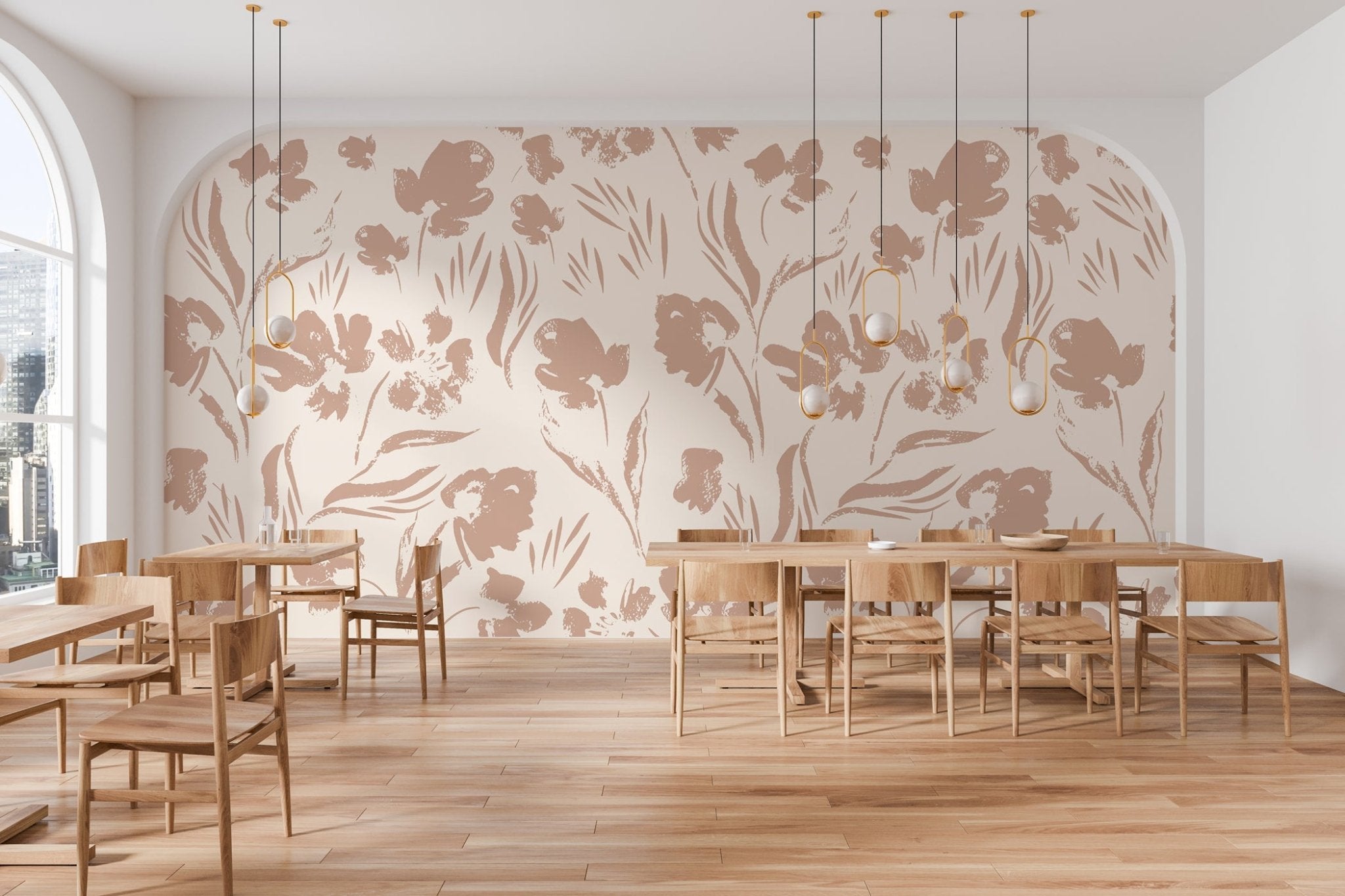 Papier peint fleur beige poudré, XXL, tendance