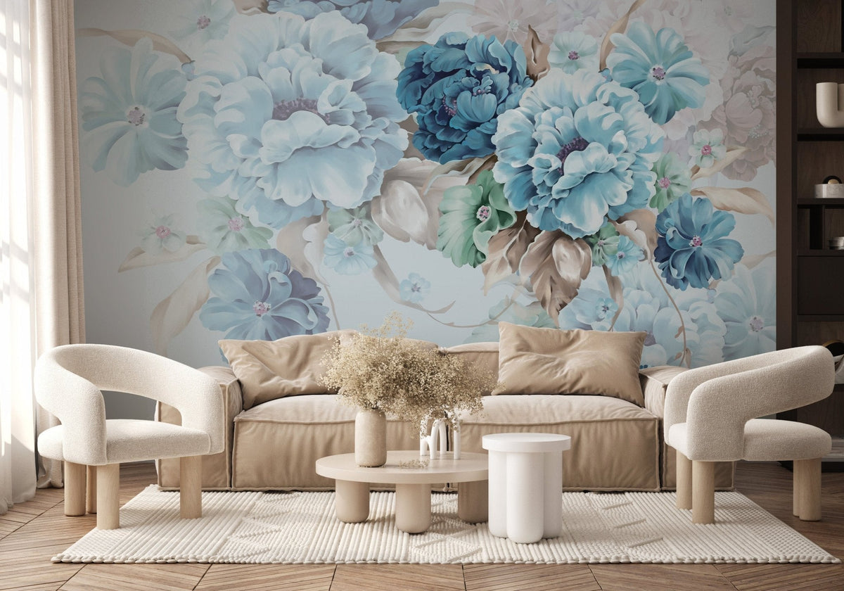 Carta da parati con fiori blu
