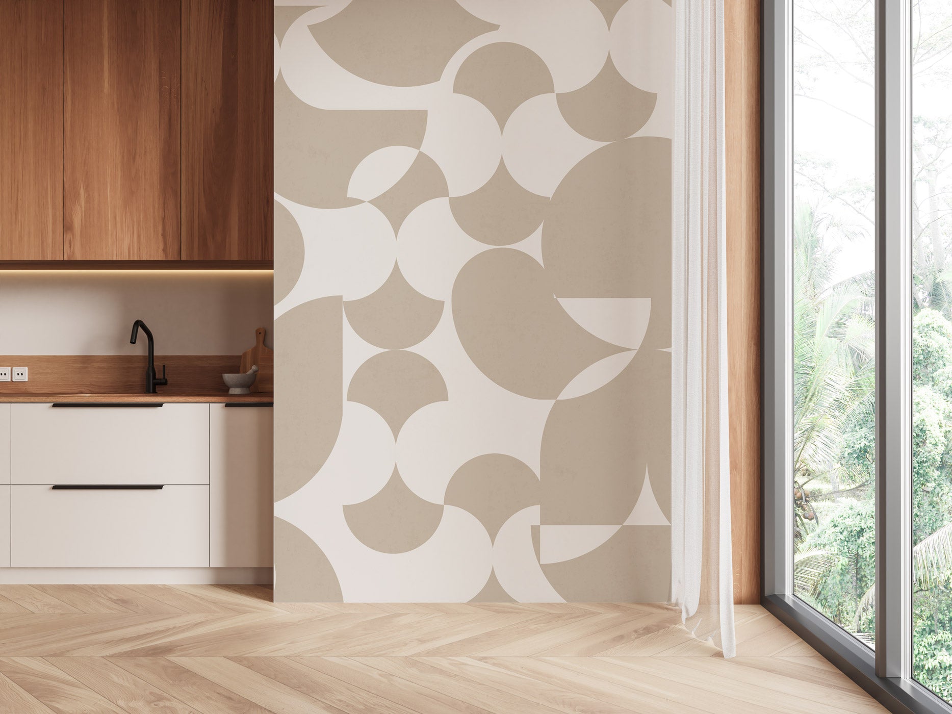 Papier peint rétro forme graphique beige, XXL, tendance