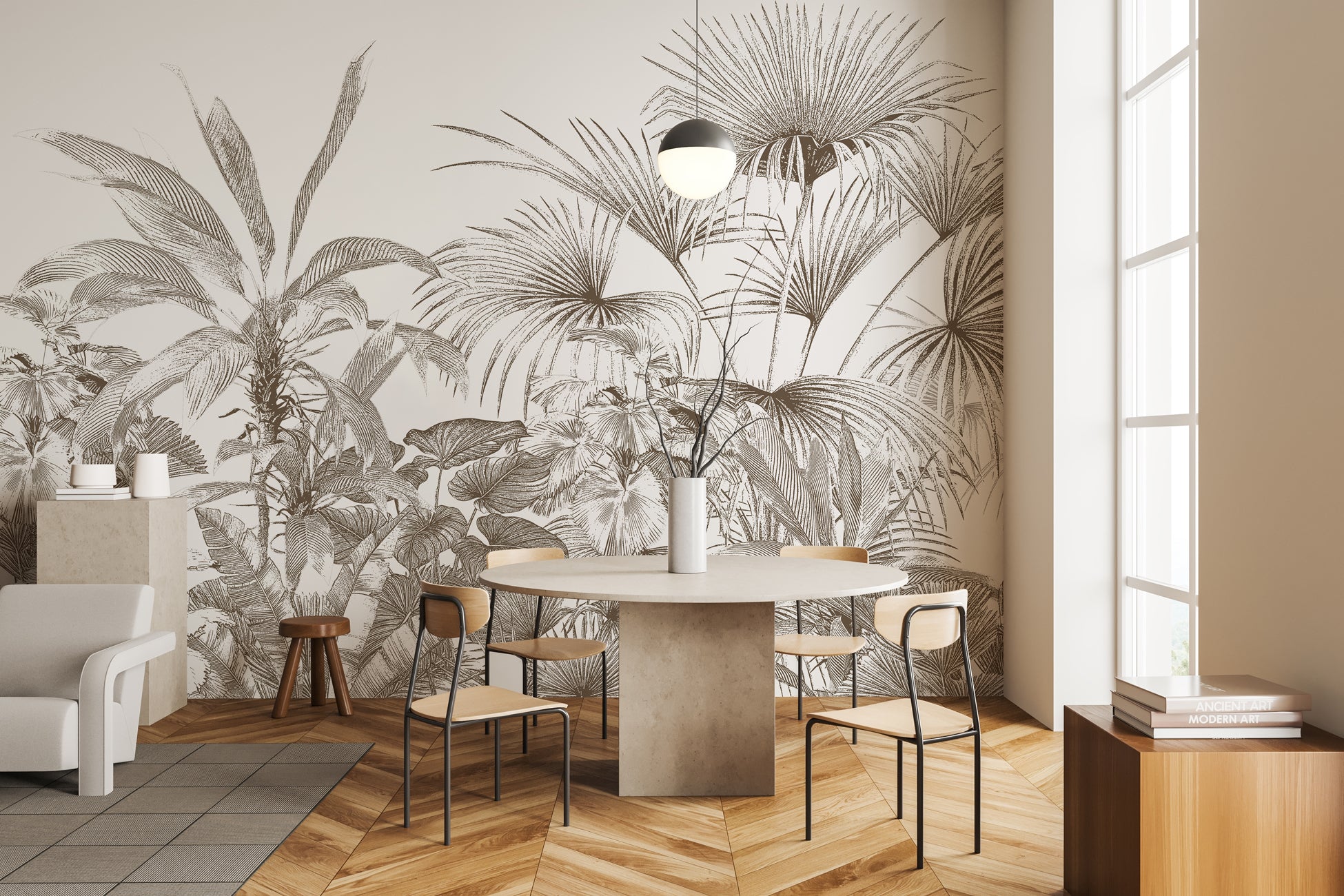 Papier peint tropical gravure monochrome, XXL, tendance