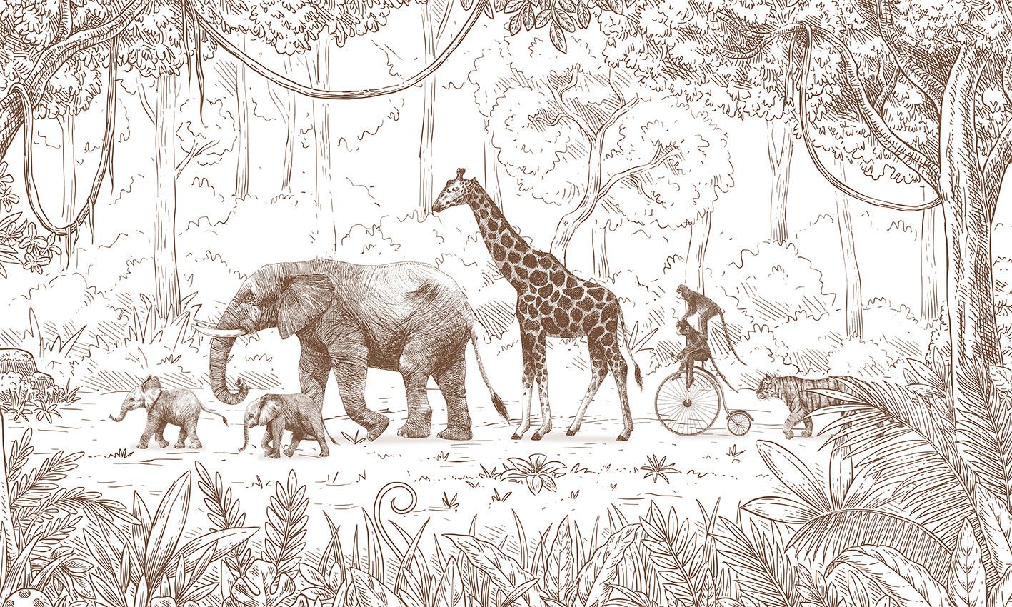 Papier peint jungle enfant monochrome, XXL, tendance