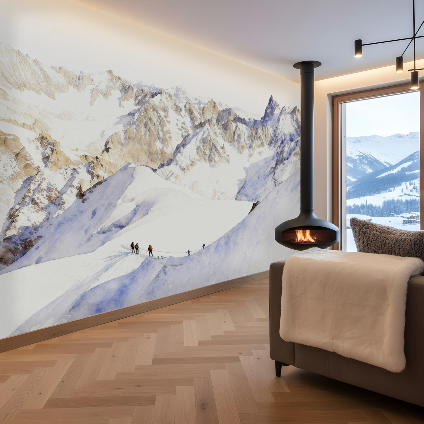 Papier peint alpinisme la cordée - Vallée blanche