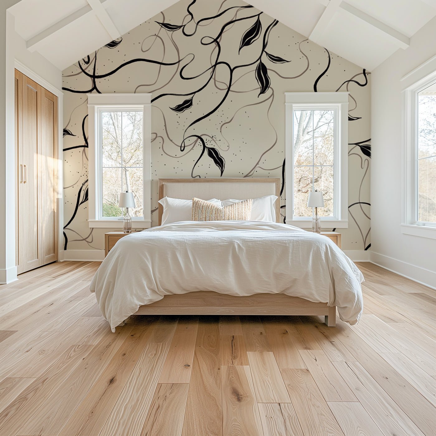 Papier peint végétal -  Lignes greige, XXL, tendance