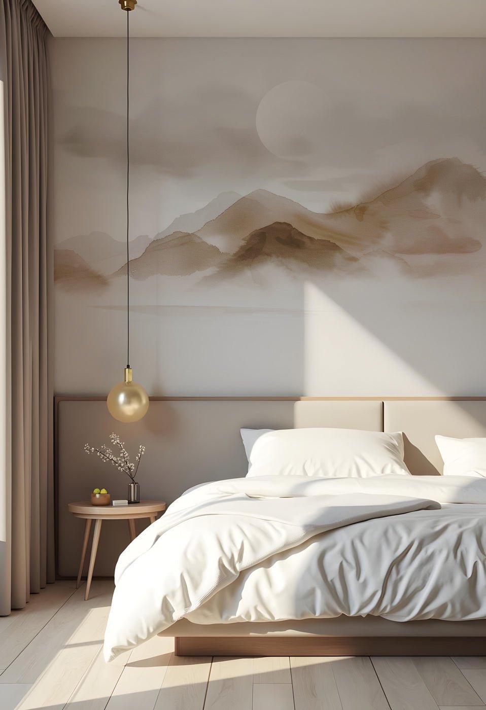 Papier peint montagnes voilées – Lueur sépia - Muralconcept