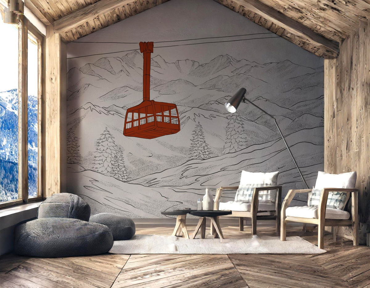 Carta da parati La Plagne cabinovia rossa