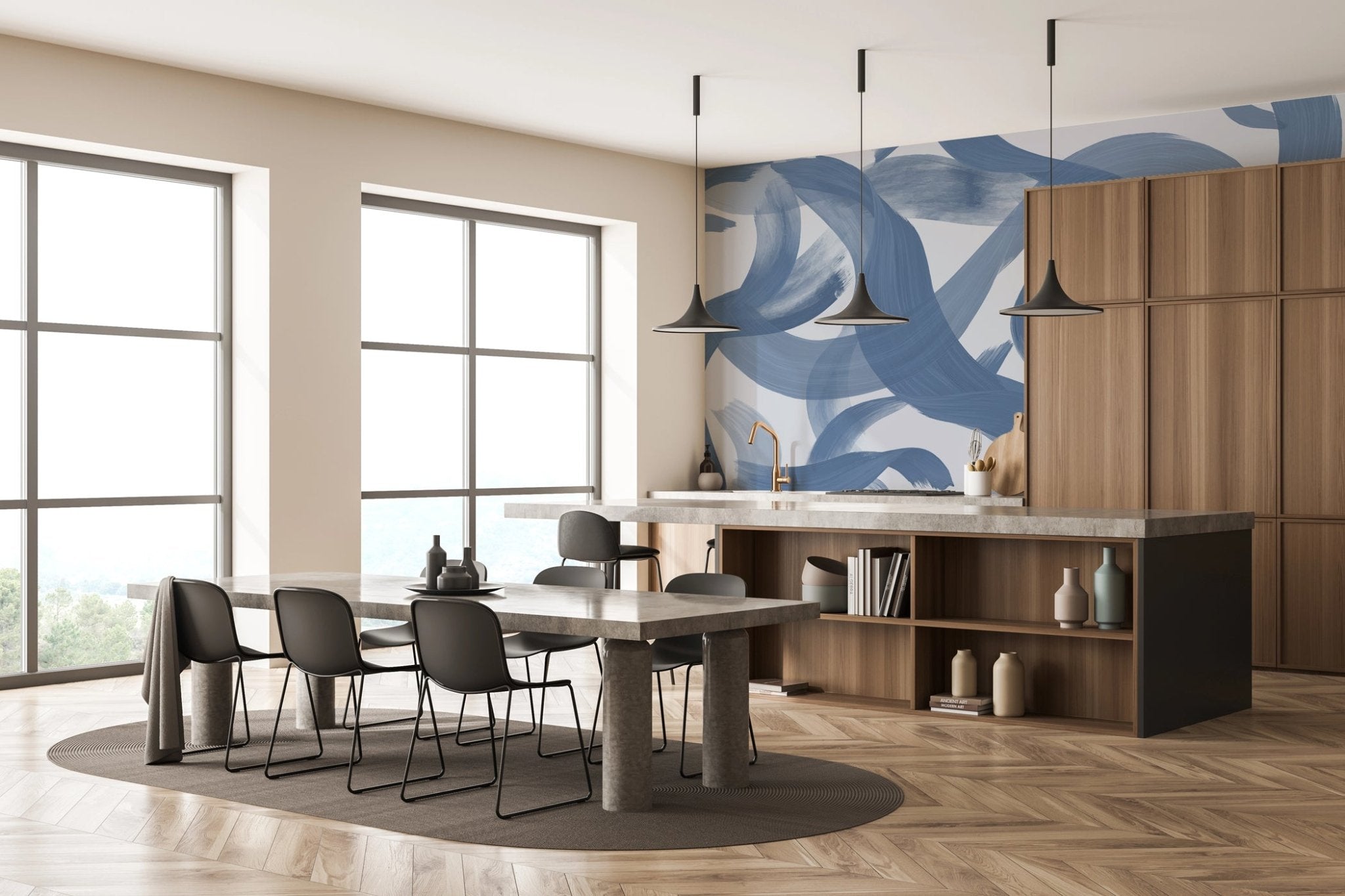 Papier peint contemporain – Bleu vibration, XXL, tendance