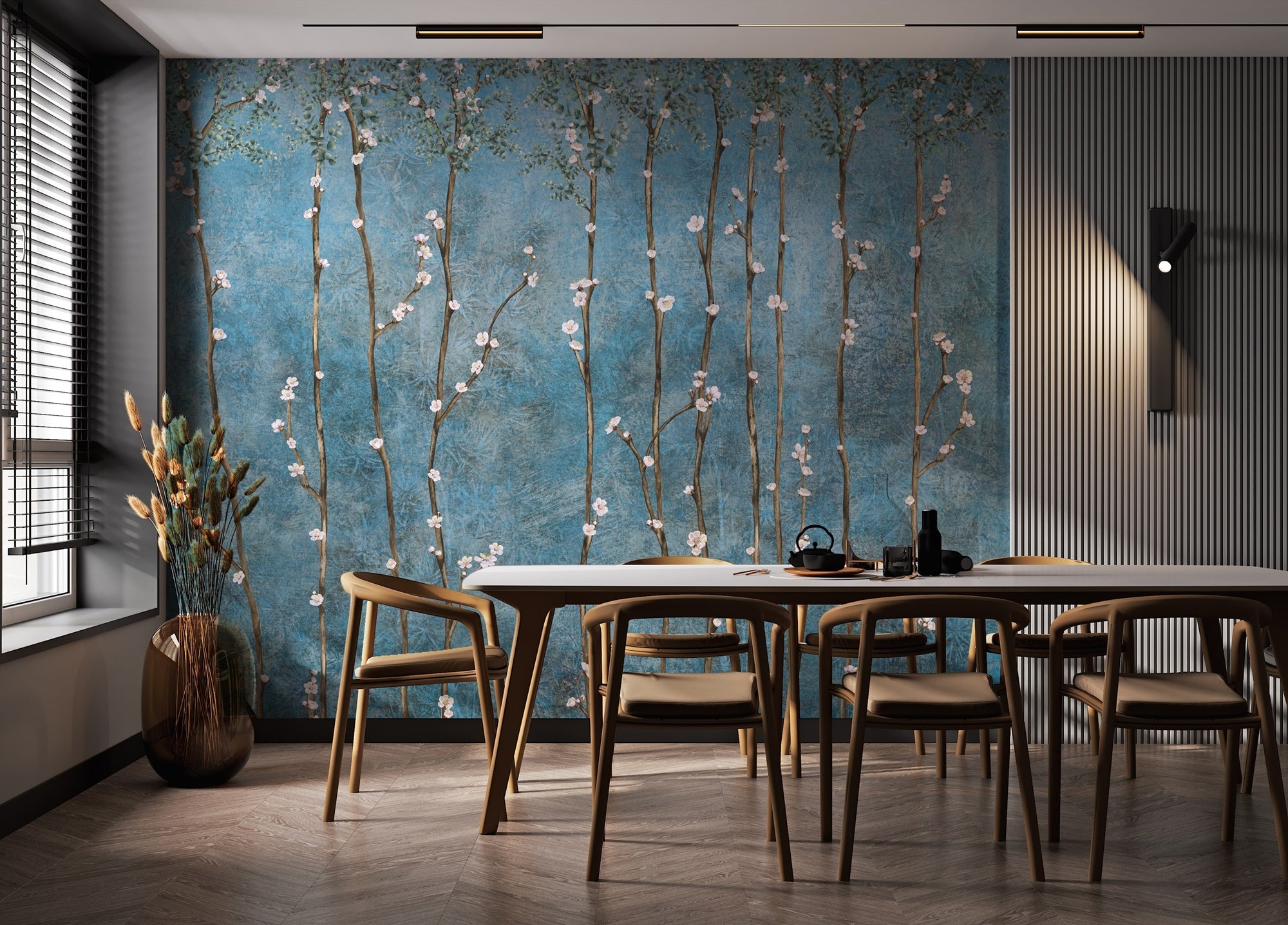 Papier peint panoramique branches japandi, mural concept, tendance