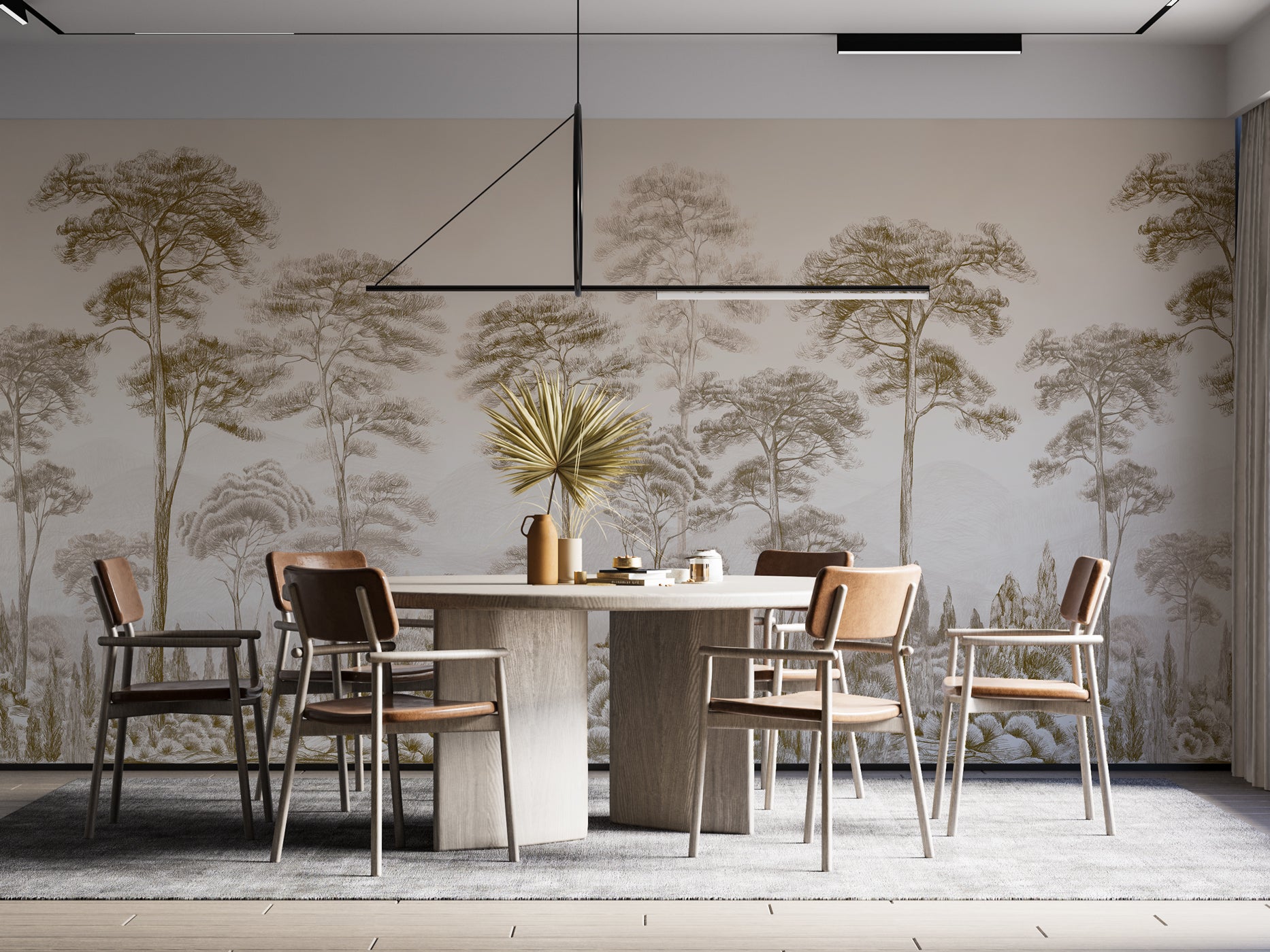 Papier peint nature pinède sépia - panoramique français