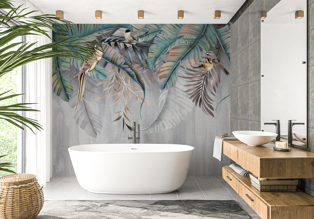 Carta da parati per bagno Leaves & Birds