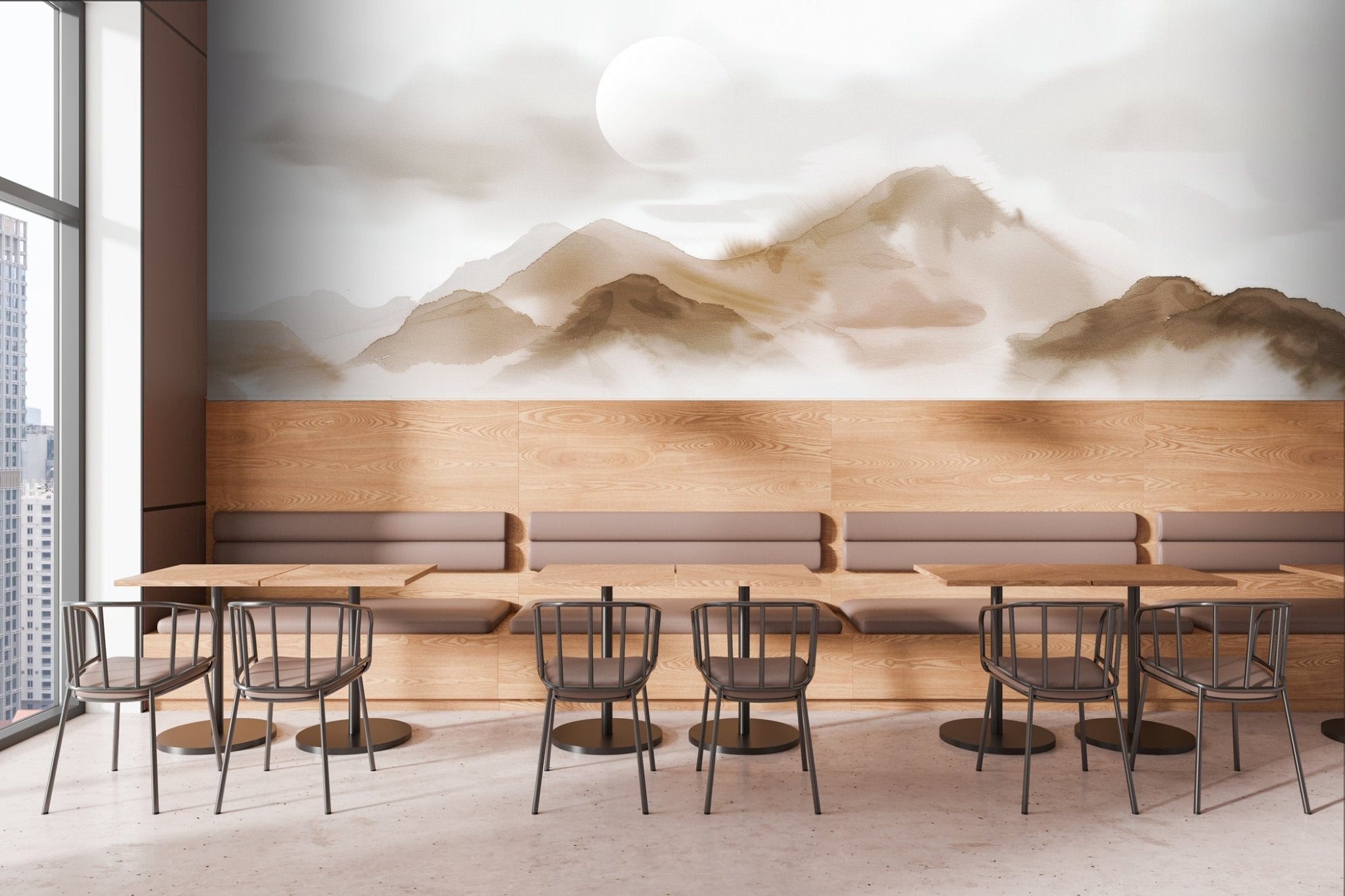 Papier peint montagnes voilées – Lueur sépia, XXL, tendance