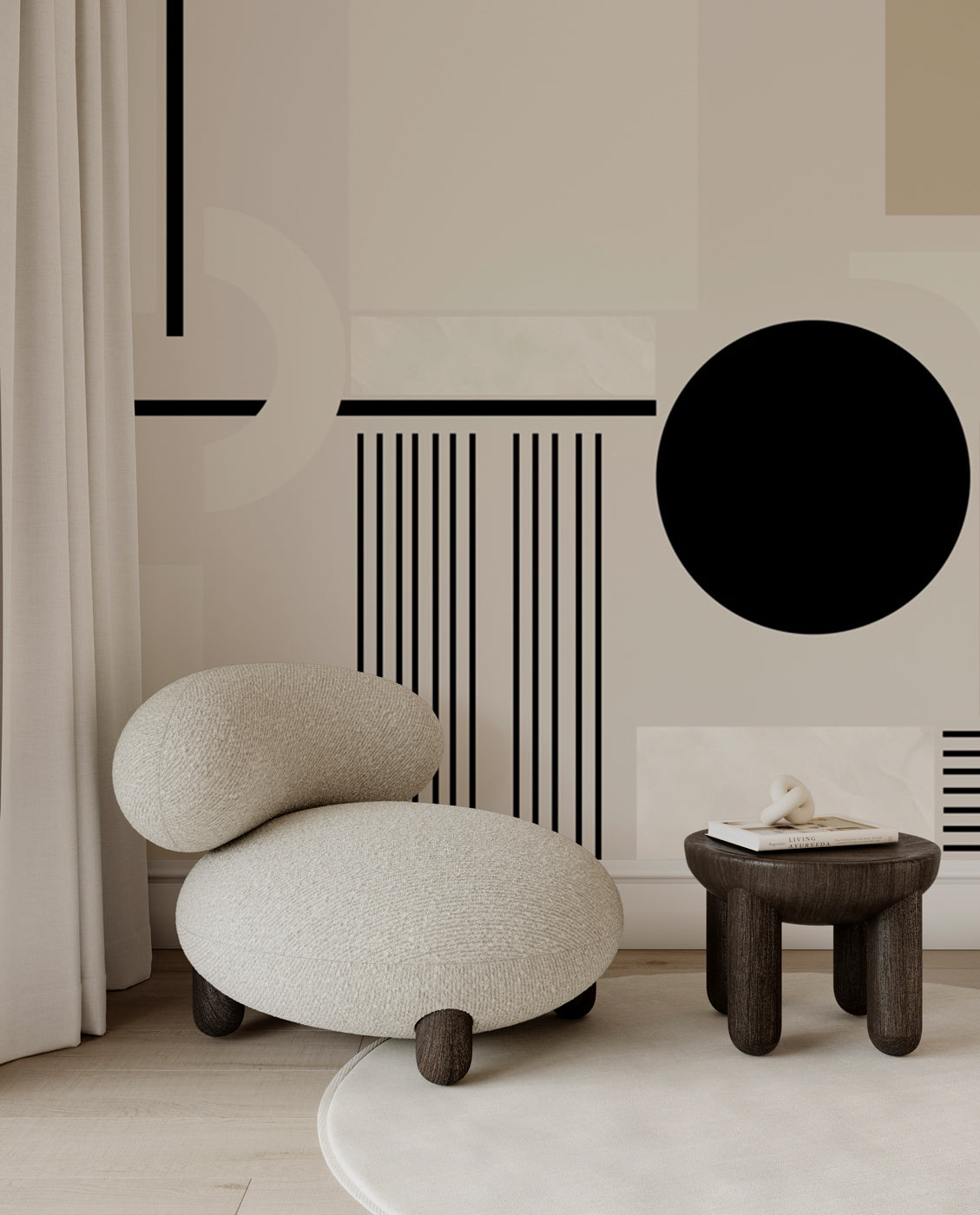 papier peint geometrique beige noir