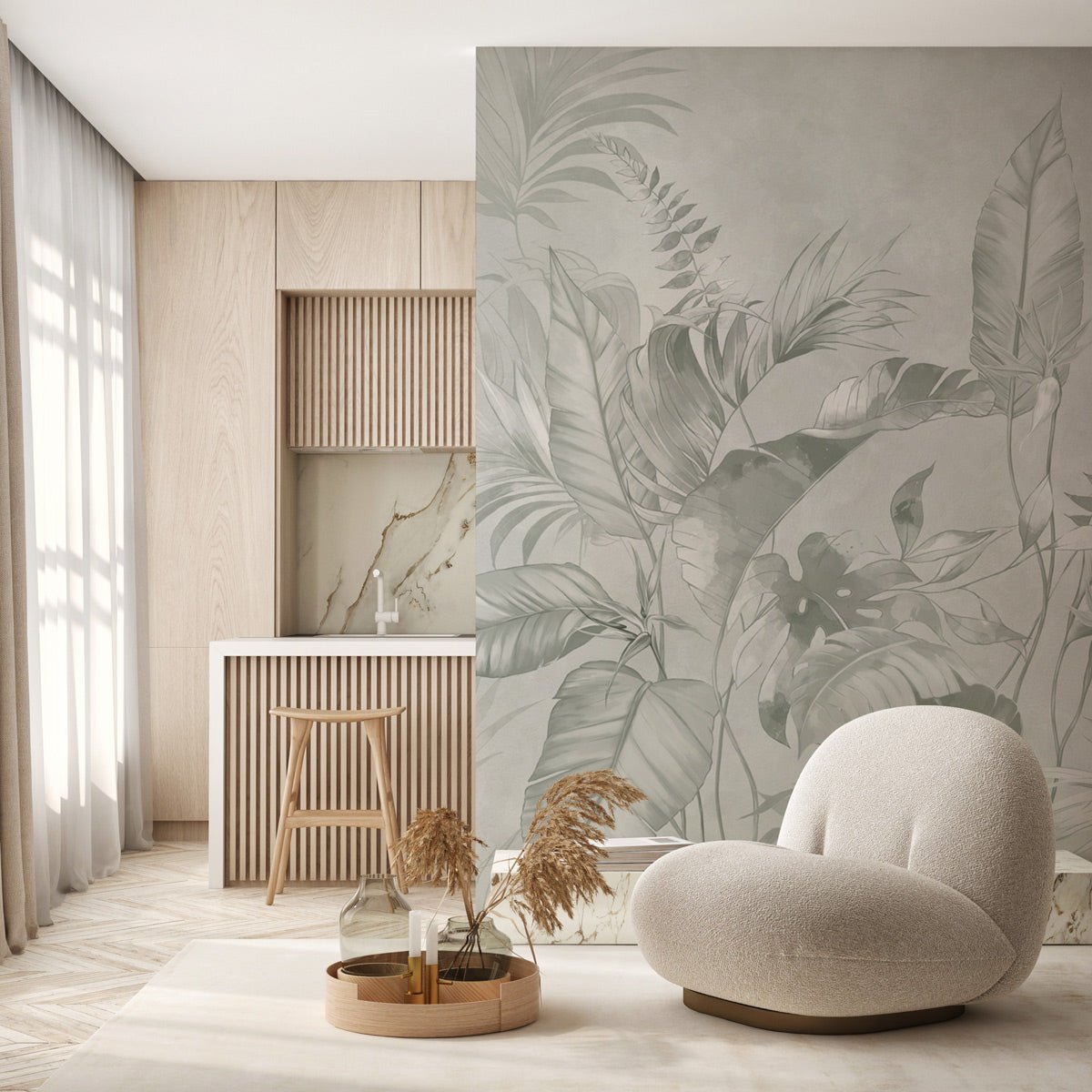 Papier peint élégante jungle sauge, XXL, tendance