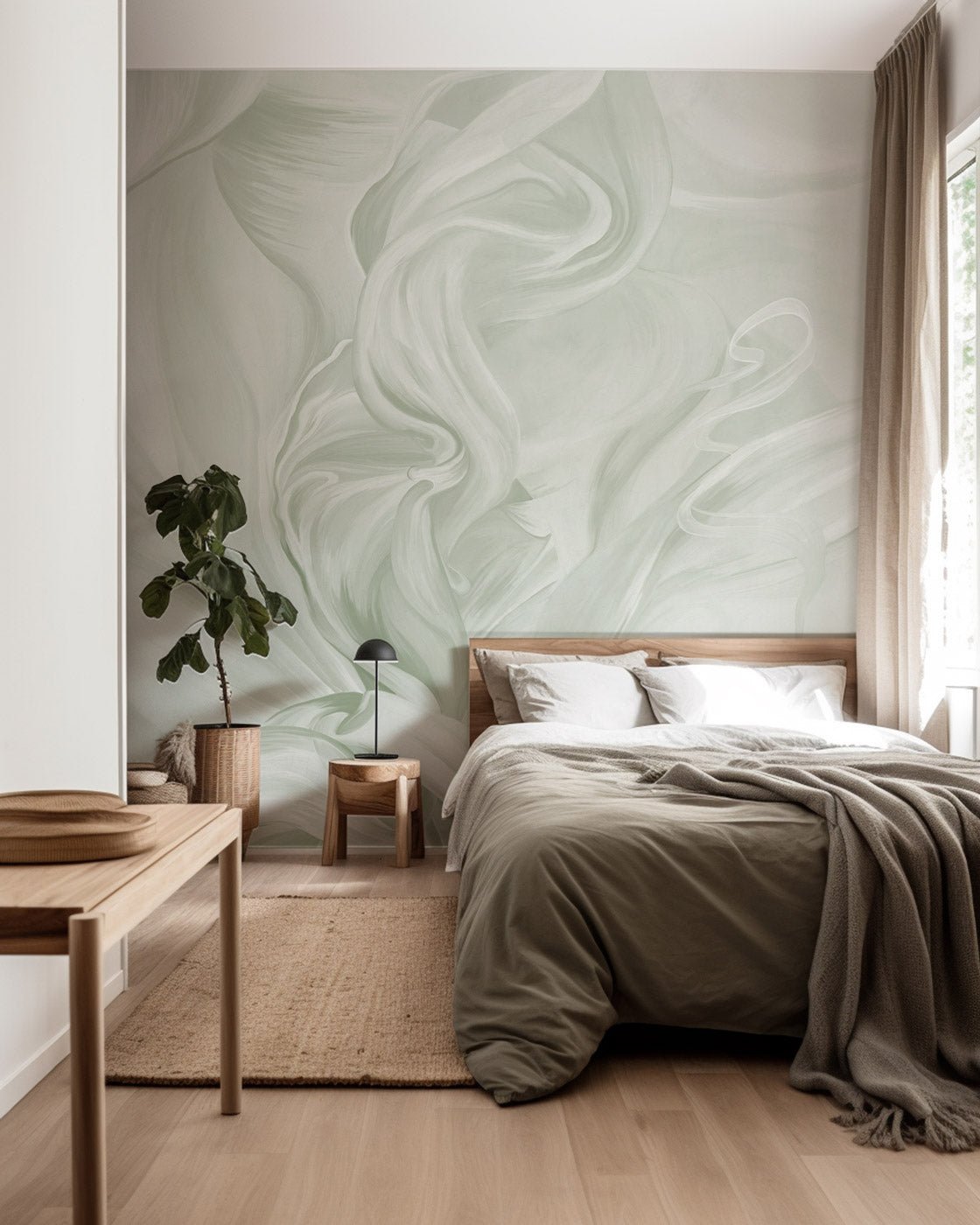 Papier peint contemporain – sublime flow vert sauge, XXL, tendance