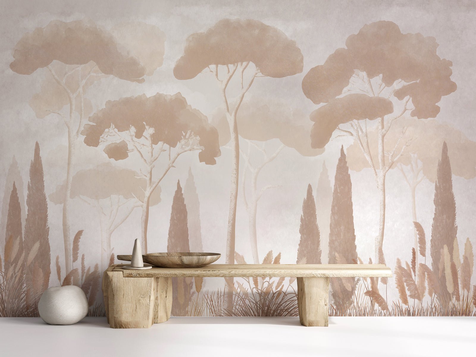 Papier peint sépia cyprès pins - Muralconcept