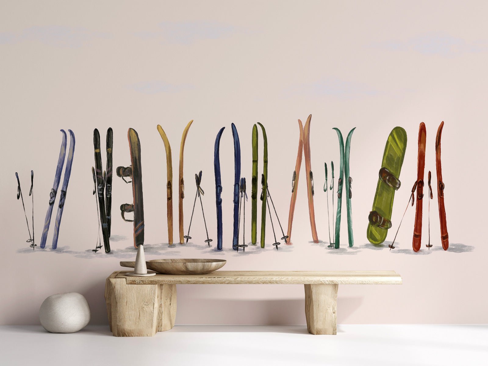 Papier peint skis colorés beige, XXL, tendance