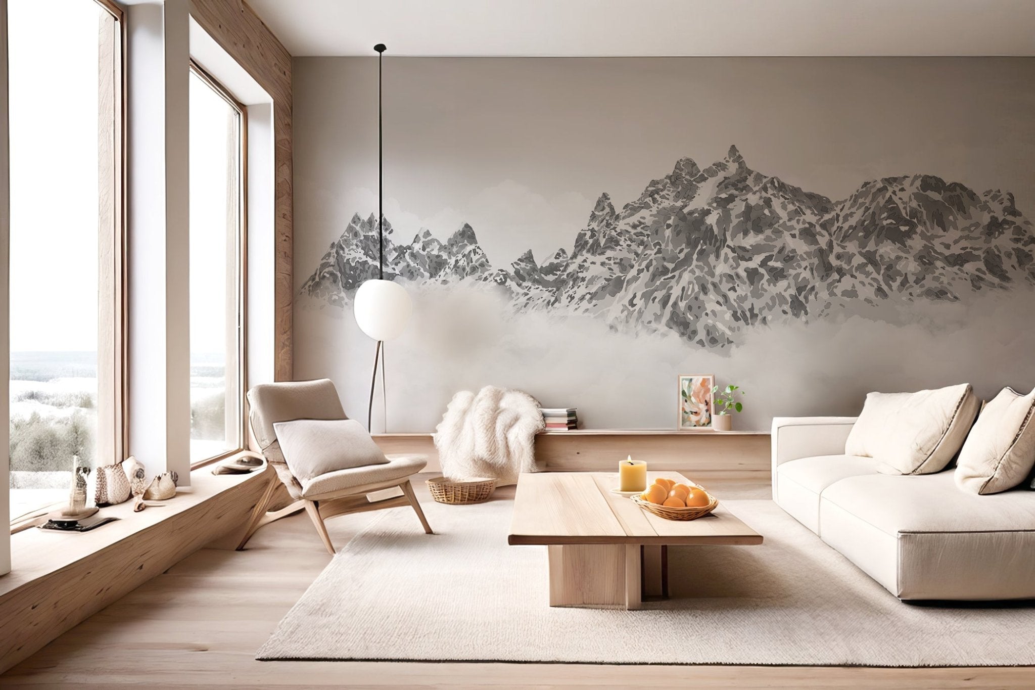 Papier peint noir et blanc toile des Cimes Mont blanc, XXL, tendance
