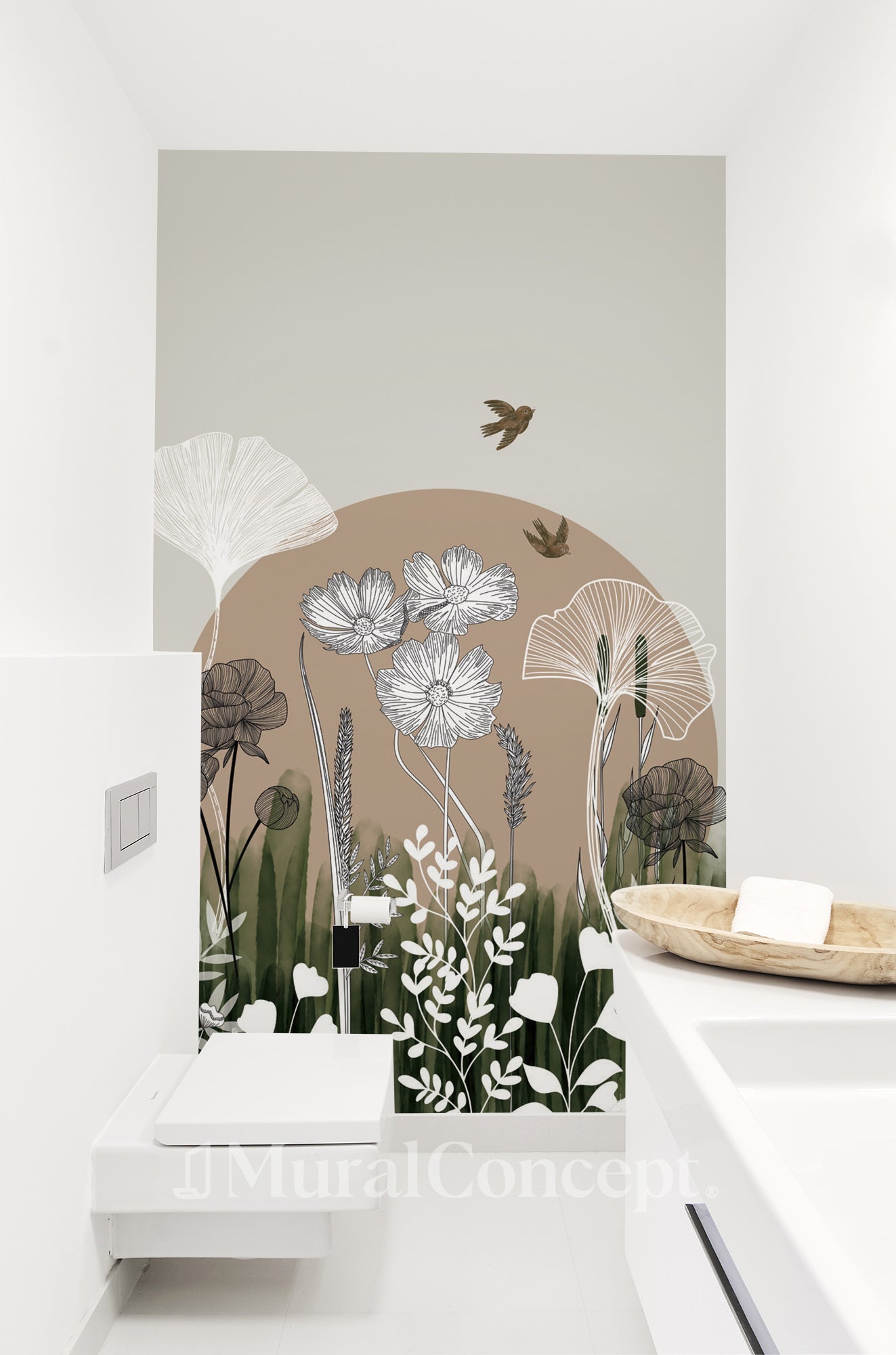 Papier peint toilette illustration florale - Muralconcept
