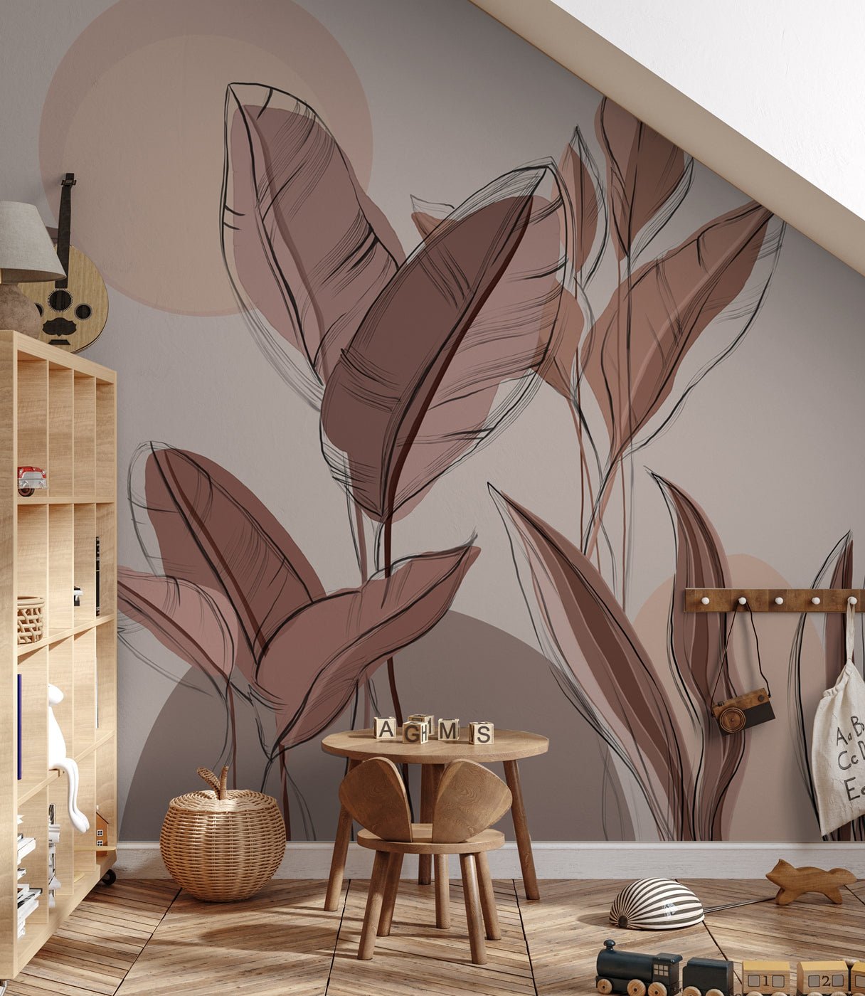 Papier peint panoramique végétal graphique, mural concept, tendance