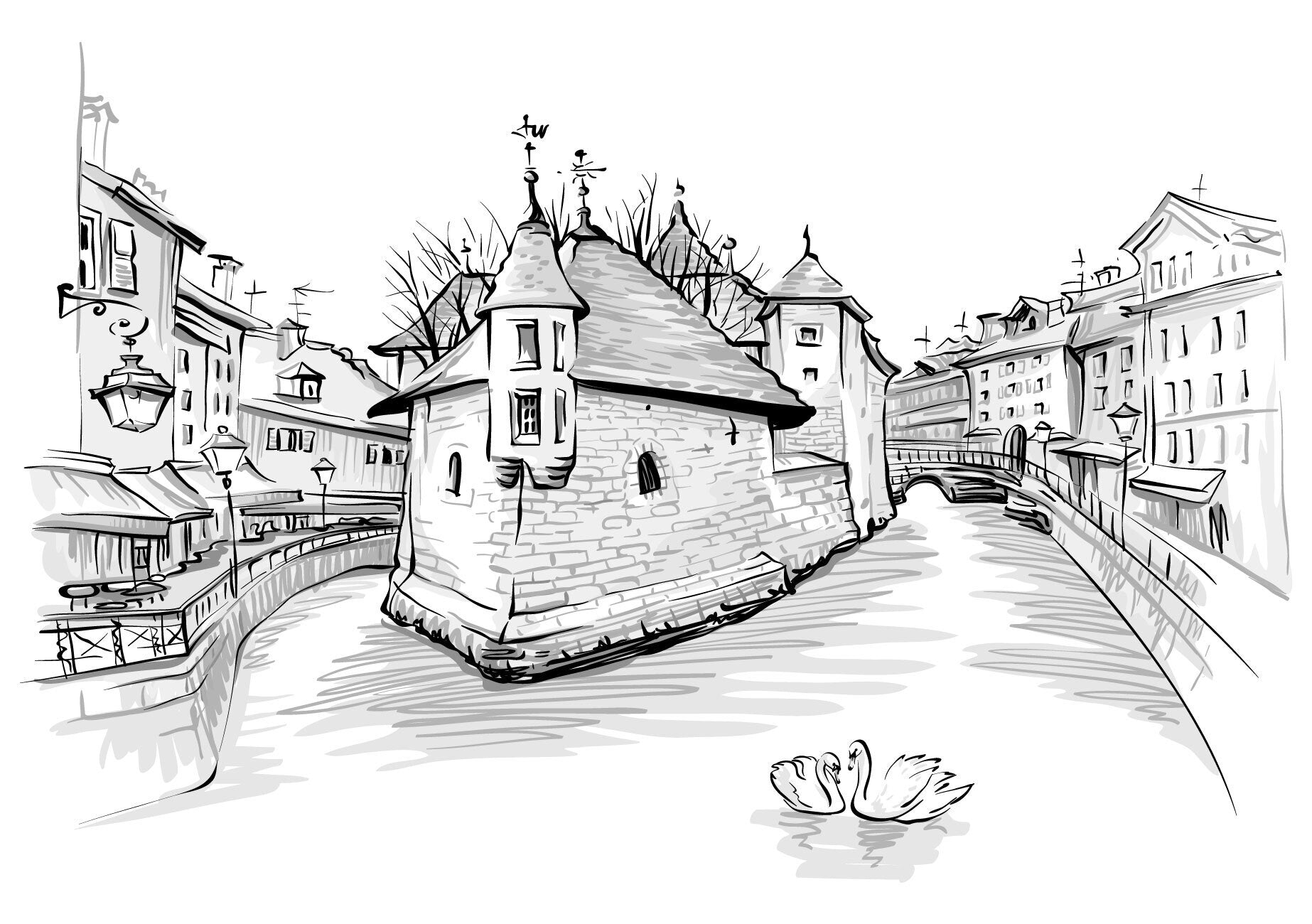 Papier peint Venise des Alpes noir et blanc, XXL, tendance