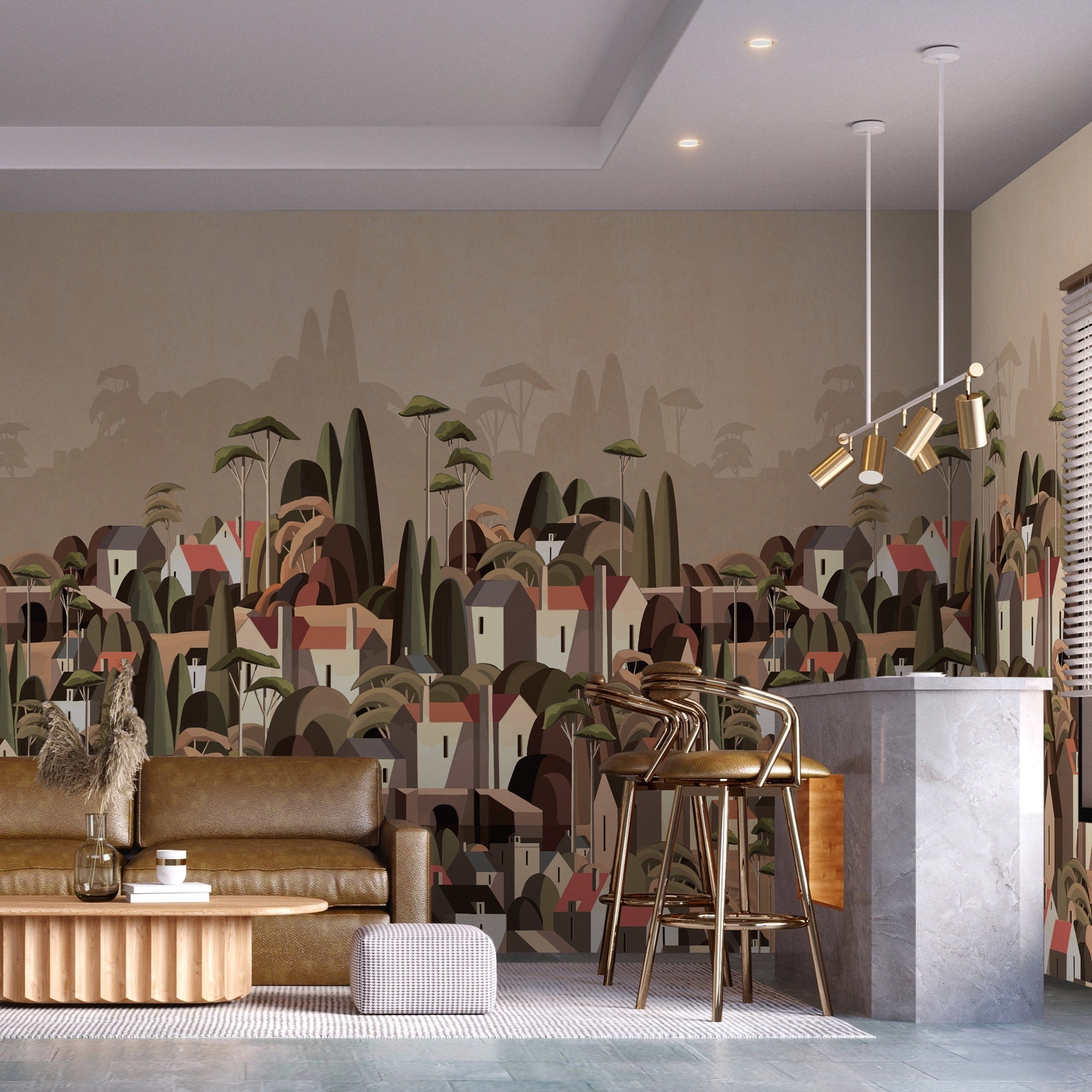 Papier peint village maisons exotiques, mural concept, tendance