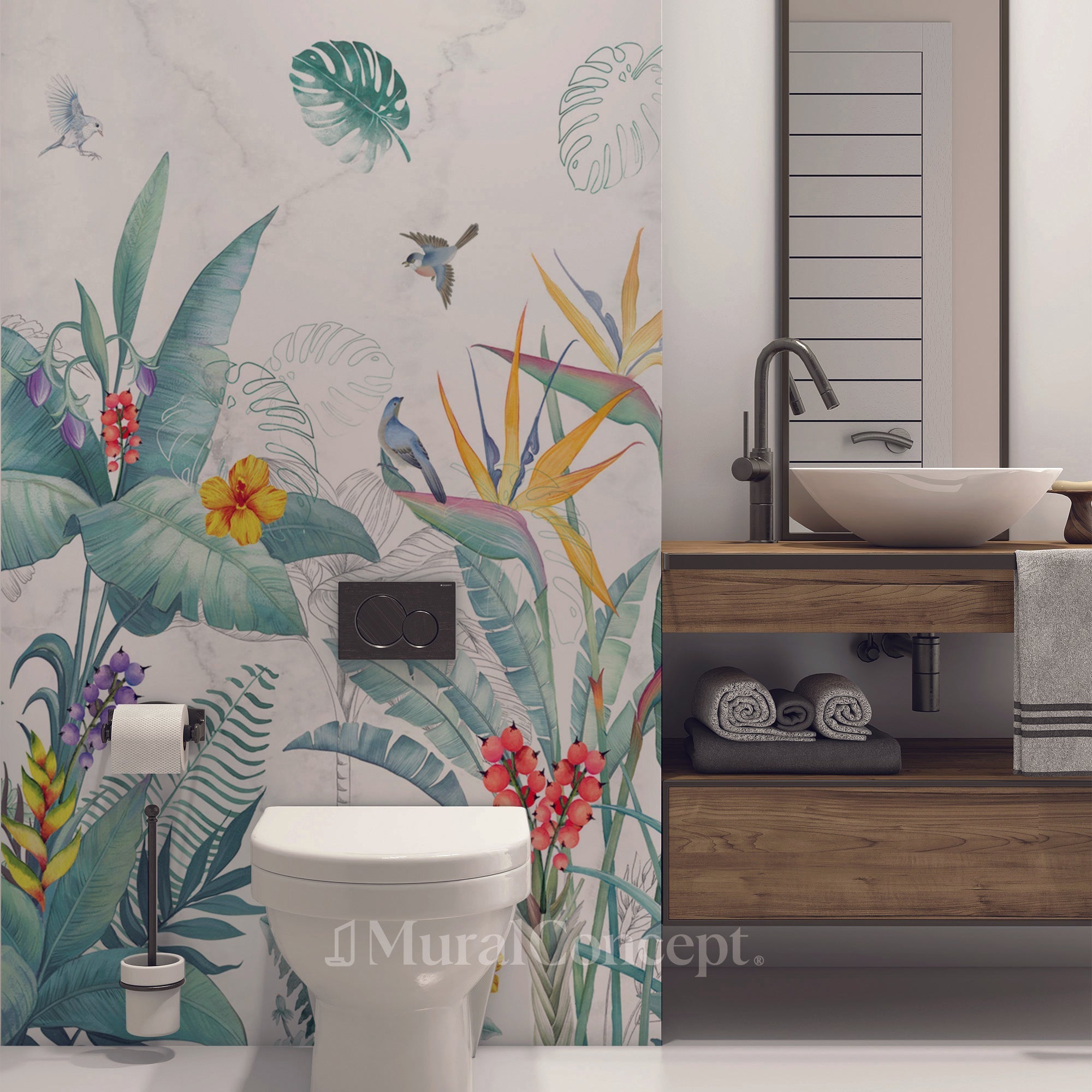 Papier peint wc Végétal & Bird, XXL, tendance
