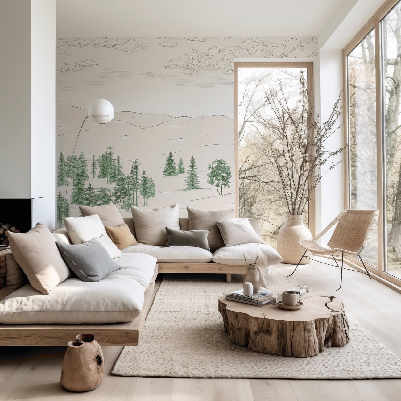 Papier peint esquisse de Cimes vert, mural concept, tendance