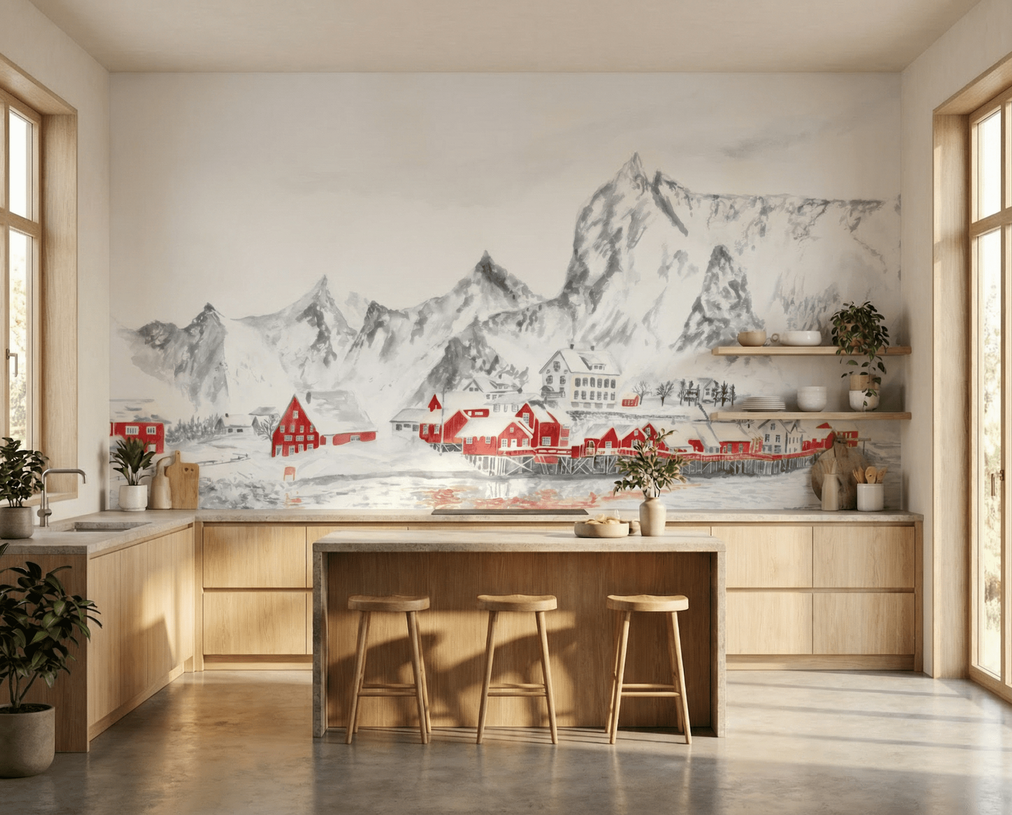 Papier peint panoramique Norvège – Fjord et village de pêcheurs