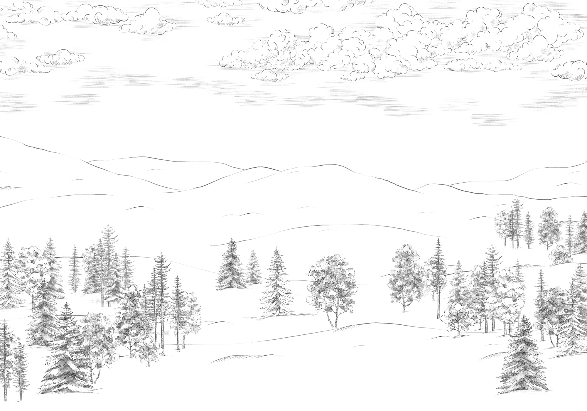 Papier peint montagne esquisse de Cimes, mural concept, tendance