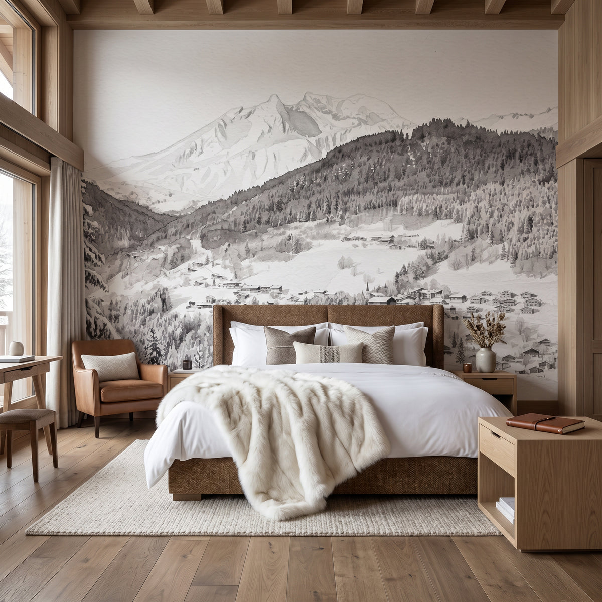 Carta da parati panoramica Morzine – Sci, chalet, montagna