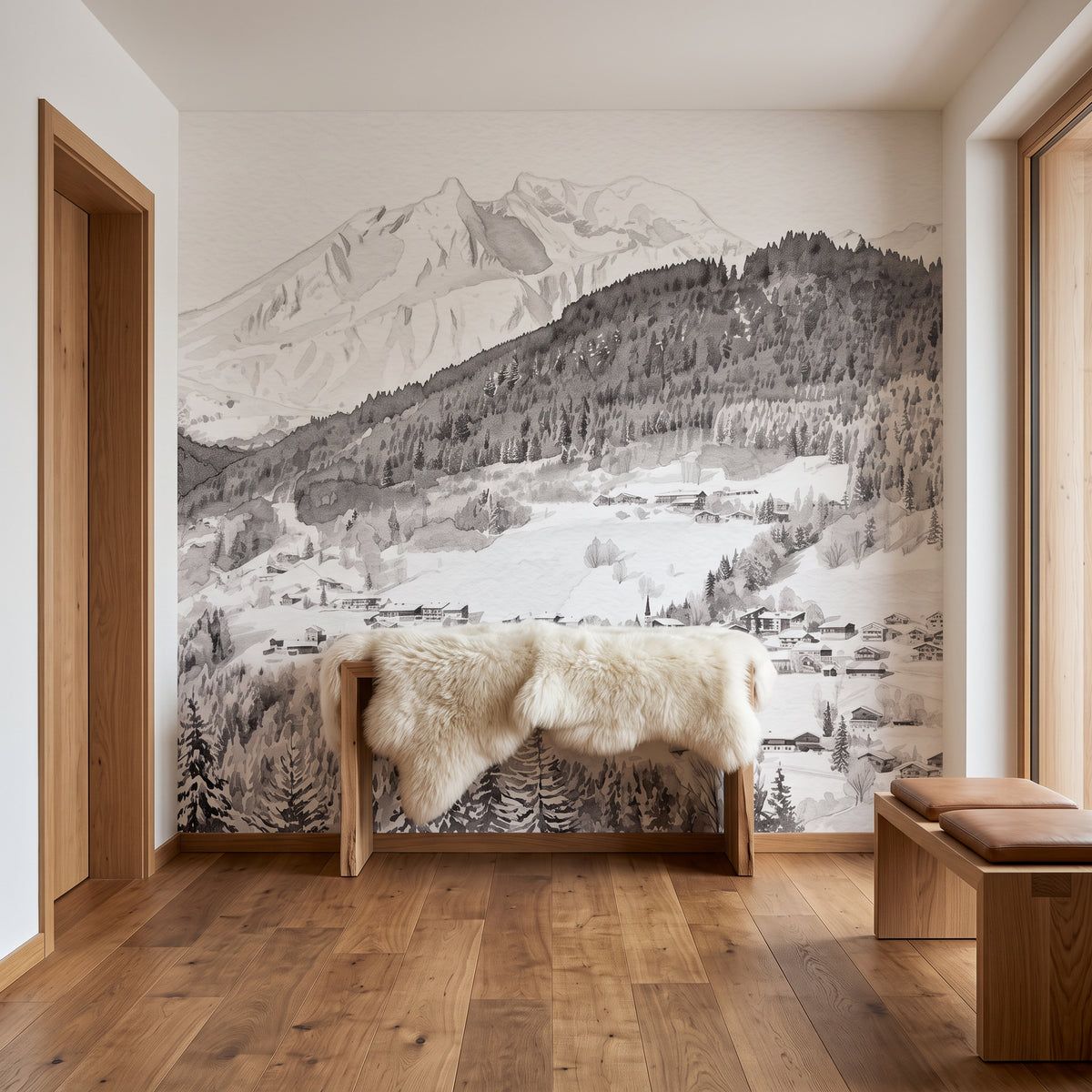 Carta da parati panoramica Morzine – Sci, chalet, montagna