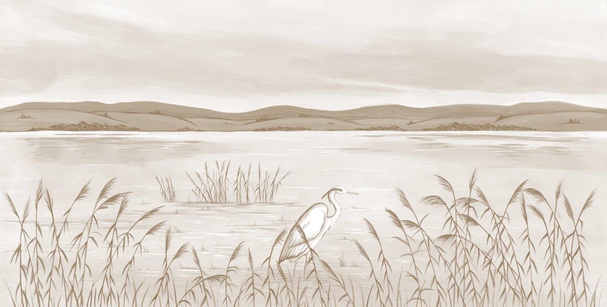 Papier peint panoramique - les rives du silence sépia