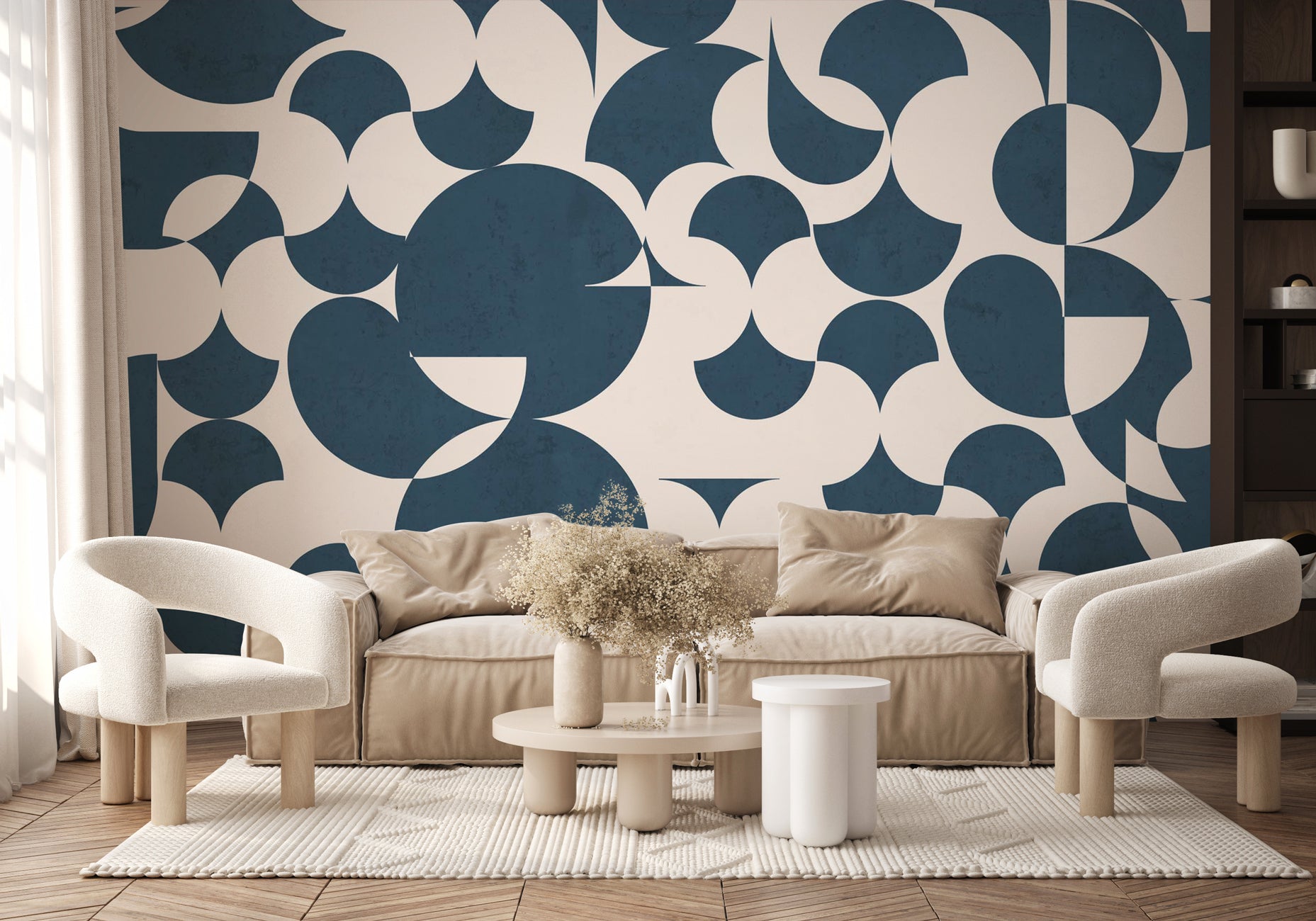 Papier peint rétro forme graphique bleu jean, XXL, tendance