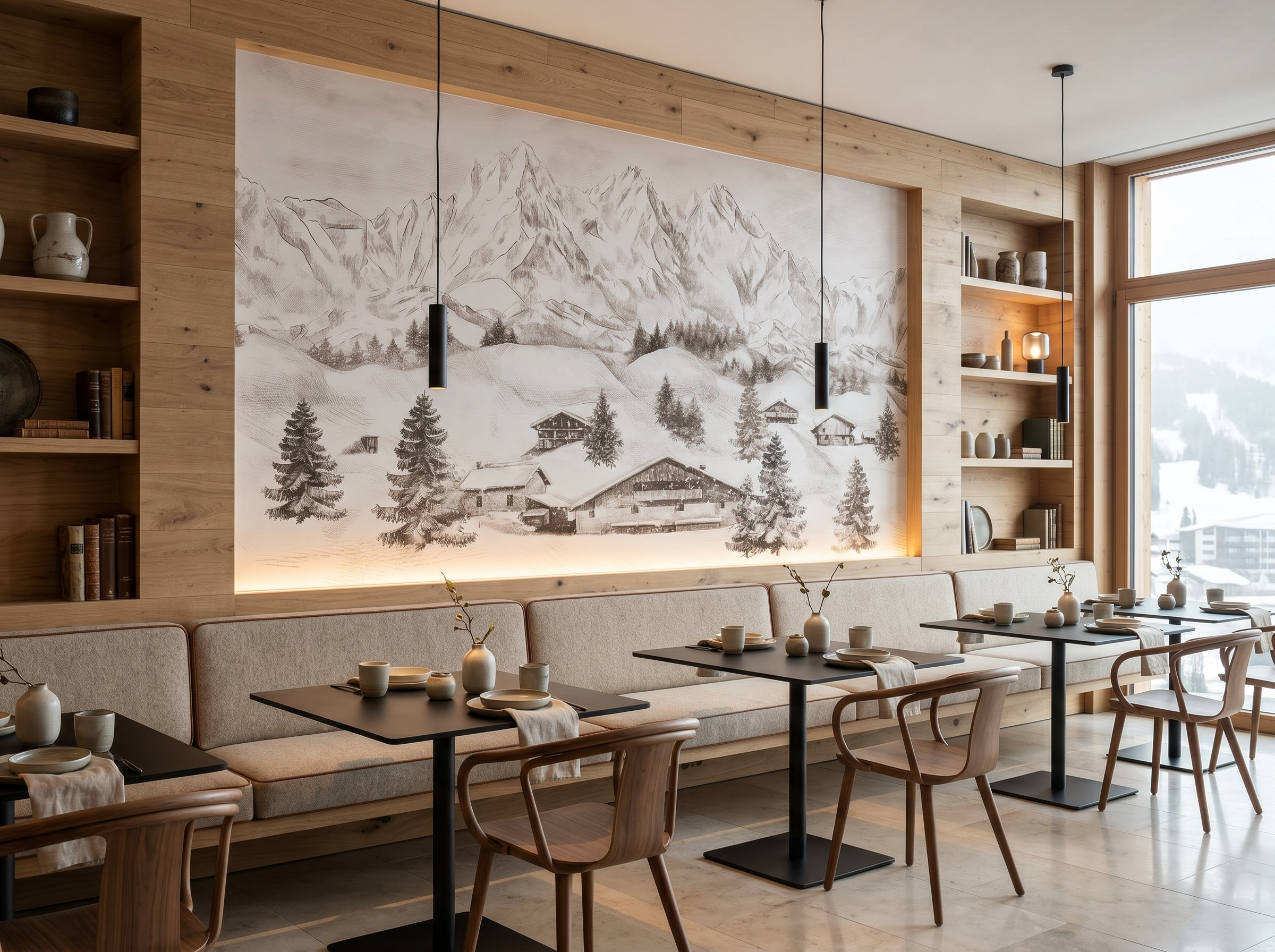 Papier peint panoramique - Chalet & montagne des Alpes - Muralconcept