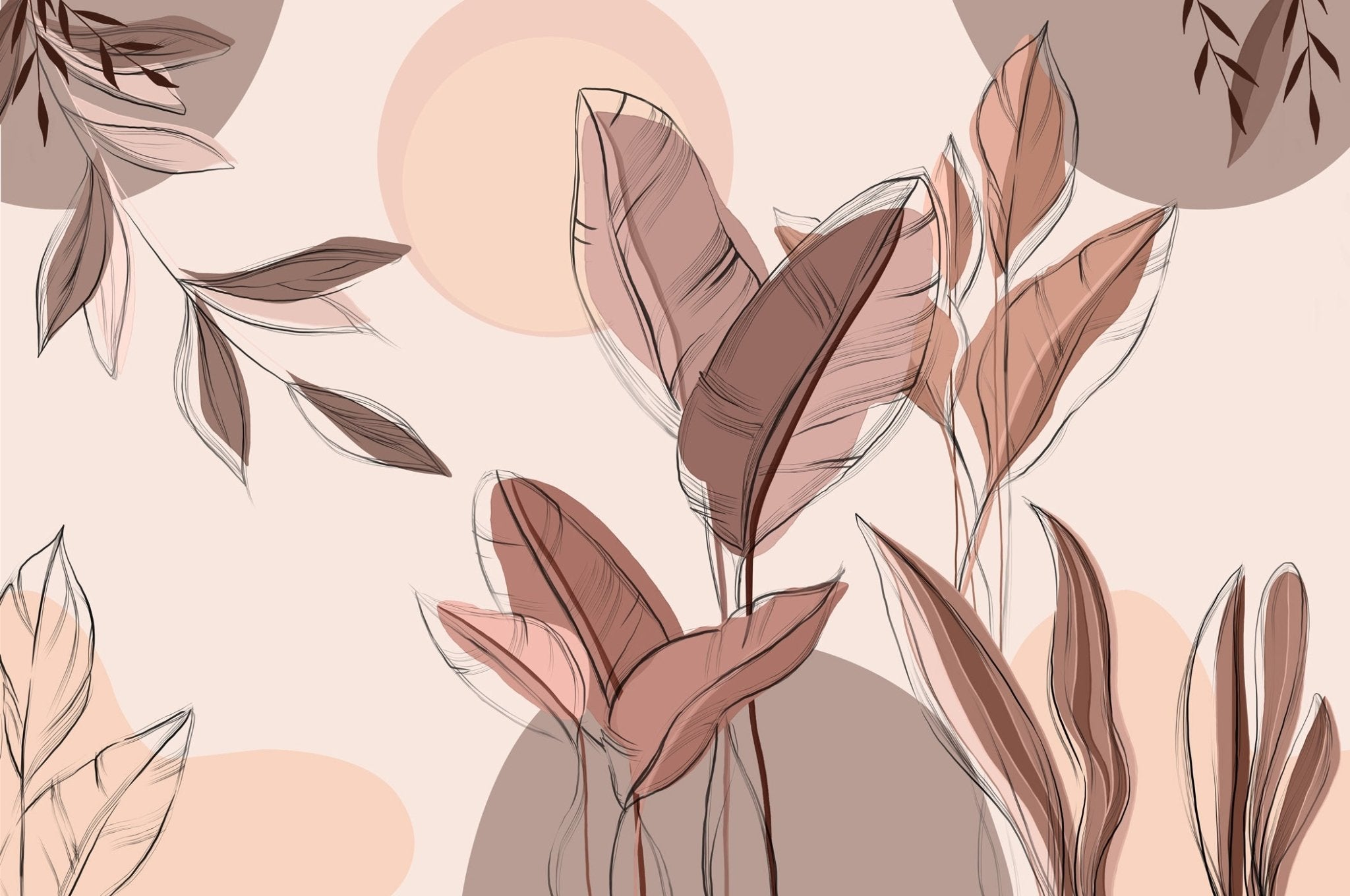 Papier peint panoramique végétal graphique, mural concept, tendance