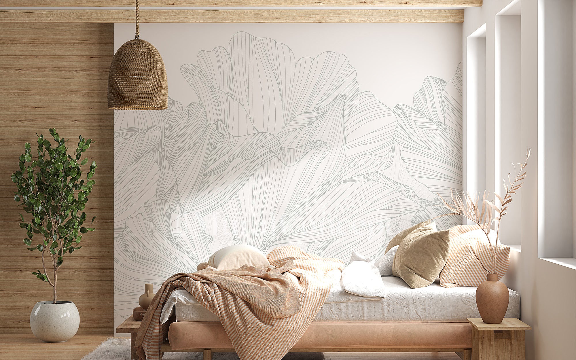 Papier peint panoramique gris et blanc valse des fleurs - panoramique français