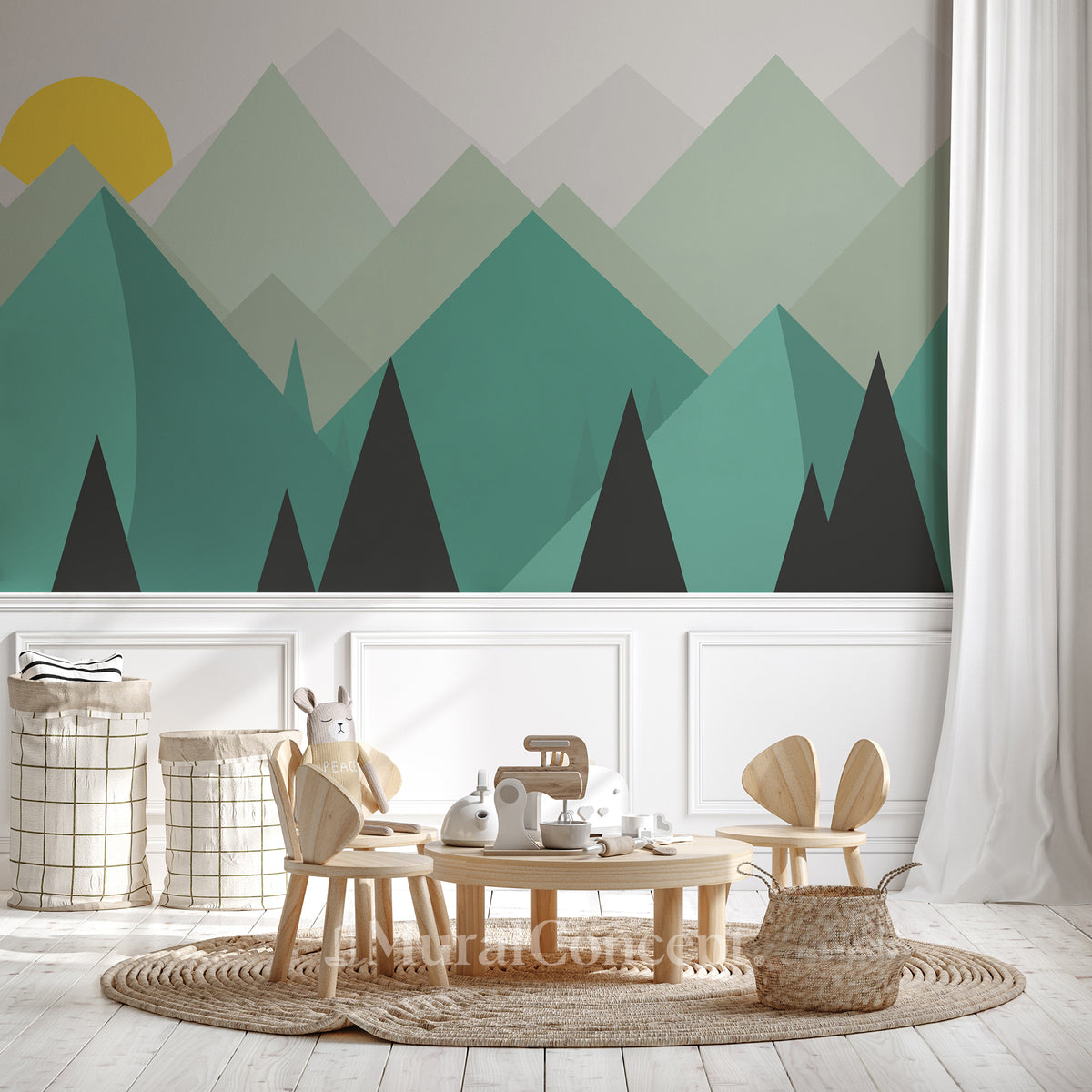 Carta da parati geometrica panoramica scandinava sulle montagne