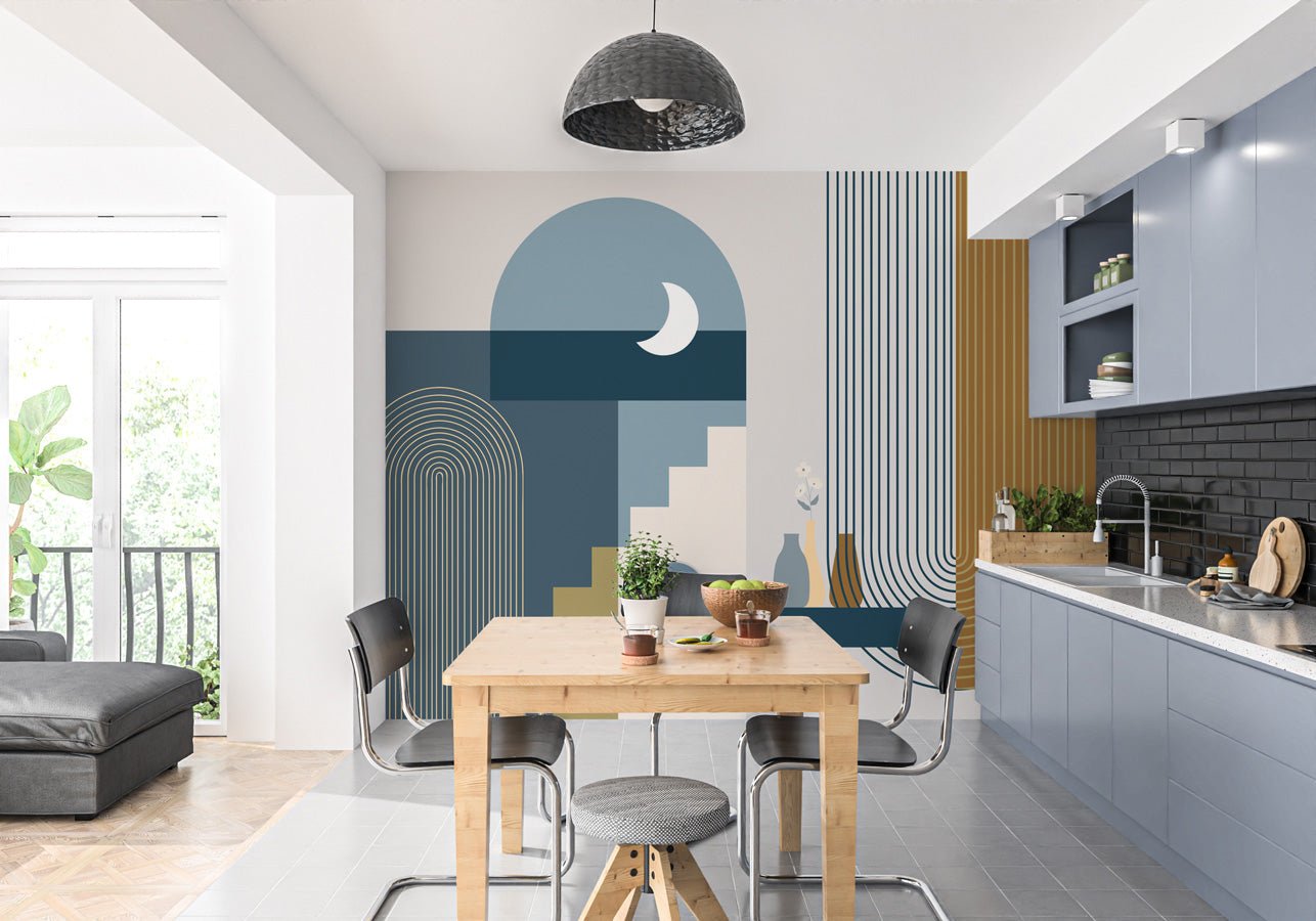 Papier peint arche bleu graphique - papier peint sur mesure francais - muralconcept