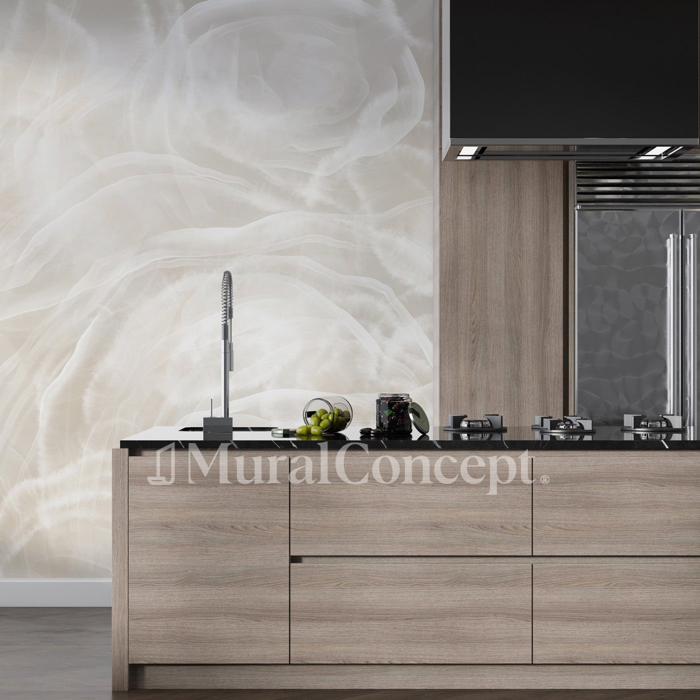 Papier peint marbre ivoire - panoramique français